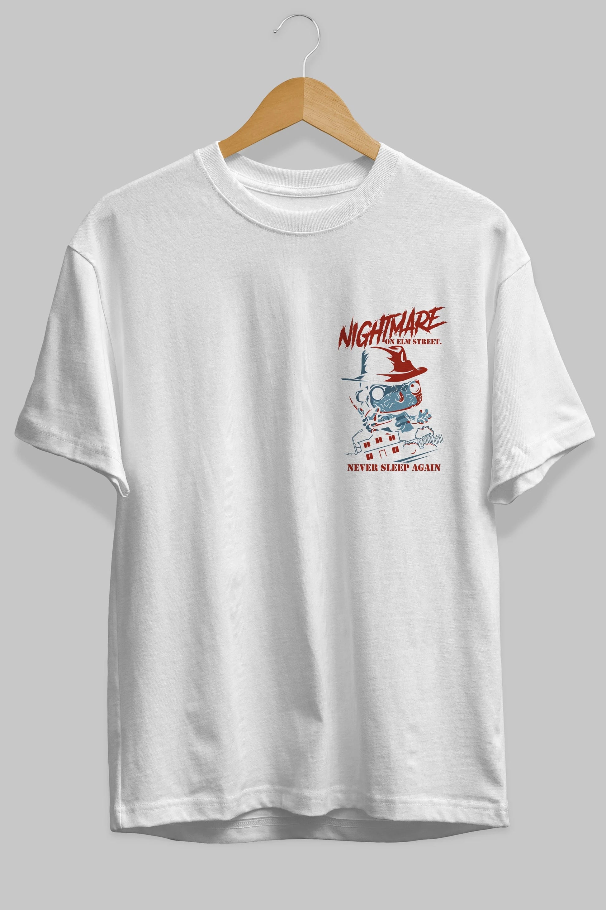 Nightmare Elm Sokağı Ön Sol Baskılı Oversize t-shirt Erkek Kadın Unisex %100 Pamuk Bisiklet Yaka tişort