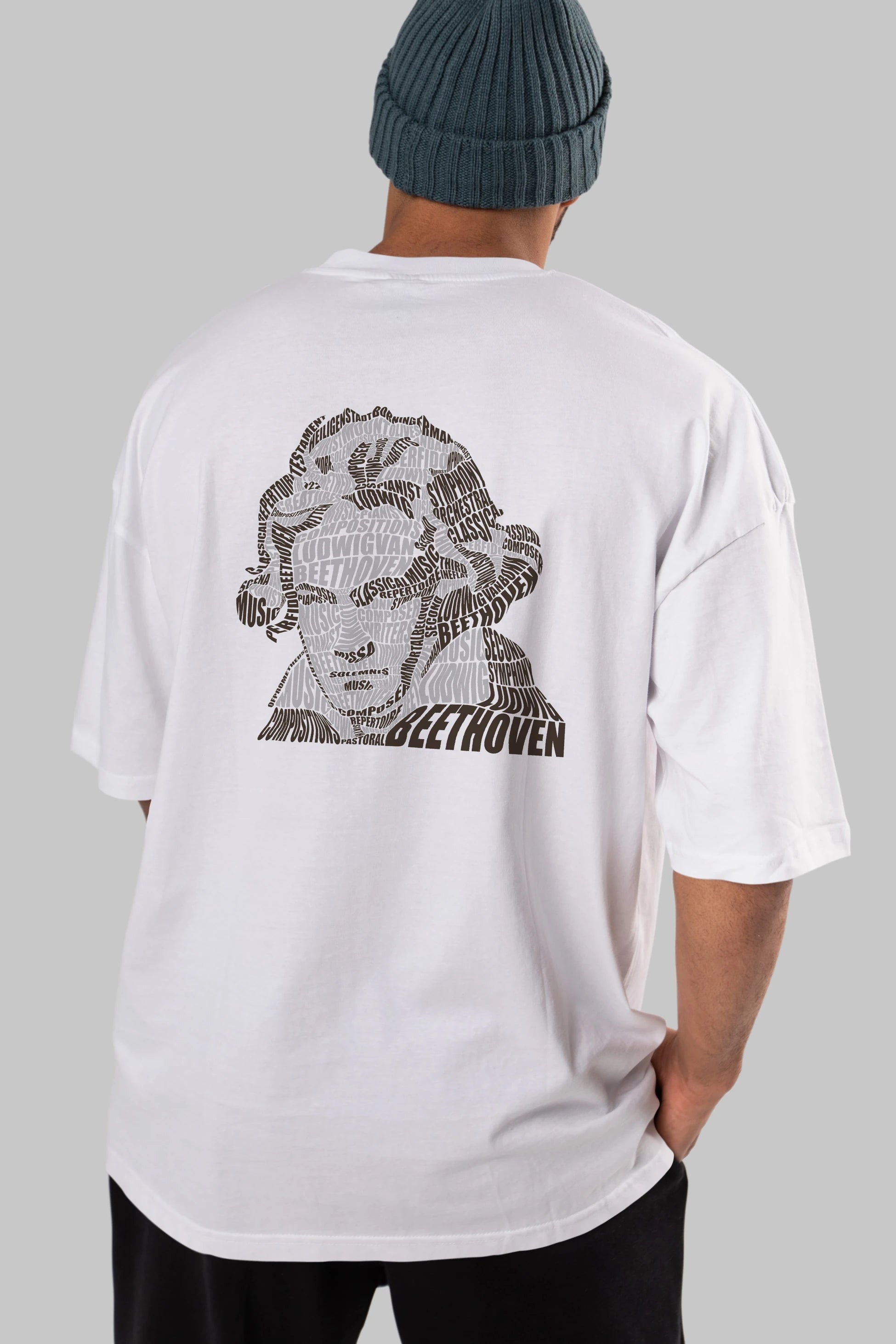 Ludwig van Beethoven Calligram Arka Baskılı Oversize t-shirt %100 pamuk Erkek Kadın Unisex