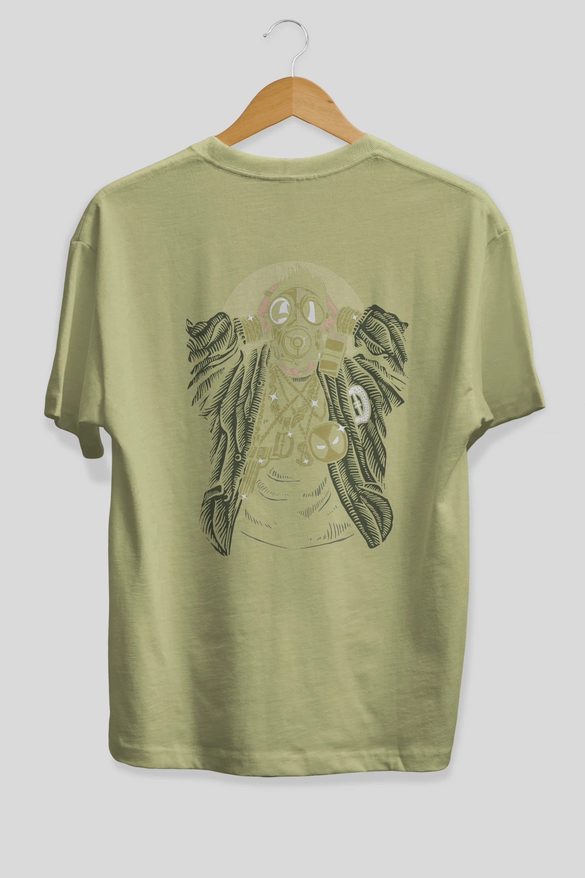 Gasmask Gangsta Arka Baskılı Oversize t-shirt Erkek Kadın Unisex %100 Pamuk