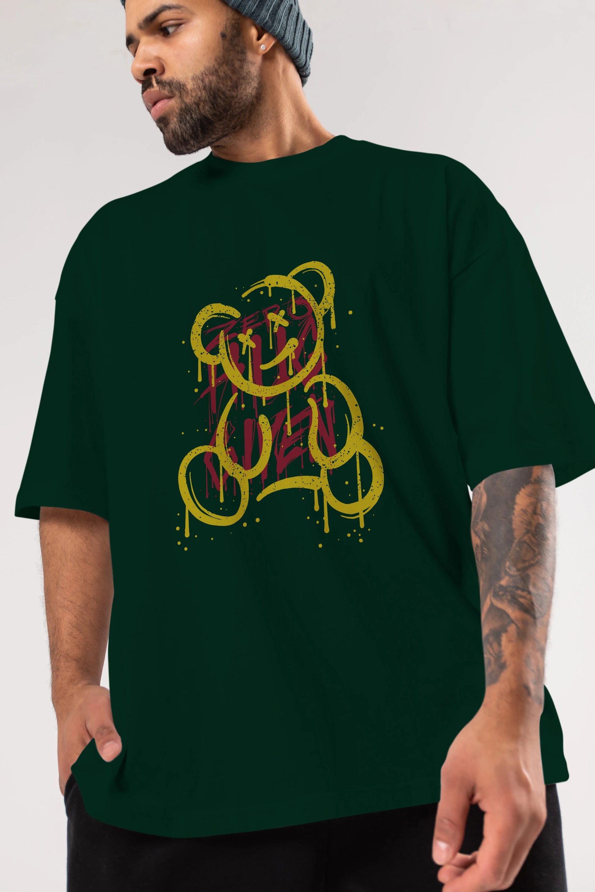 Zero Hug Bear Ön Baskılı Oversize t-shirt Erkek Kadın Unisex