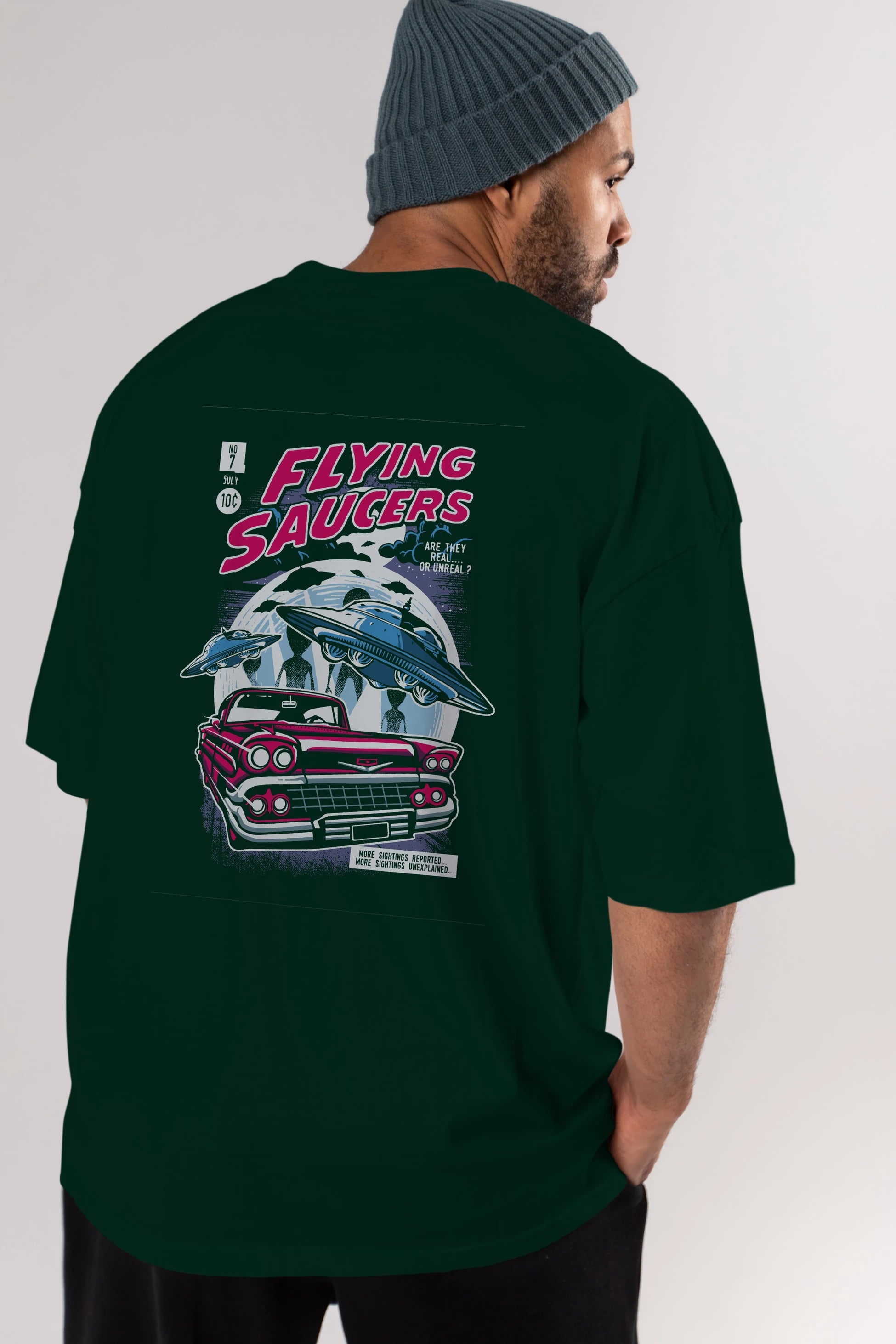Flying Saucers Arka Baskılı Oversize t-shirt Erkek Kadın Unisex %100 Pamuk