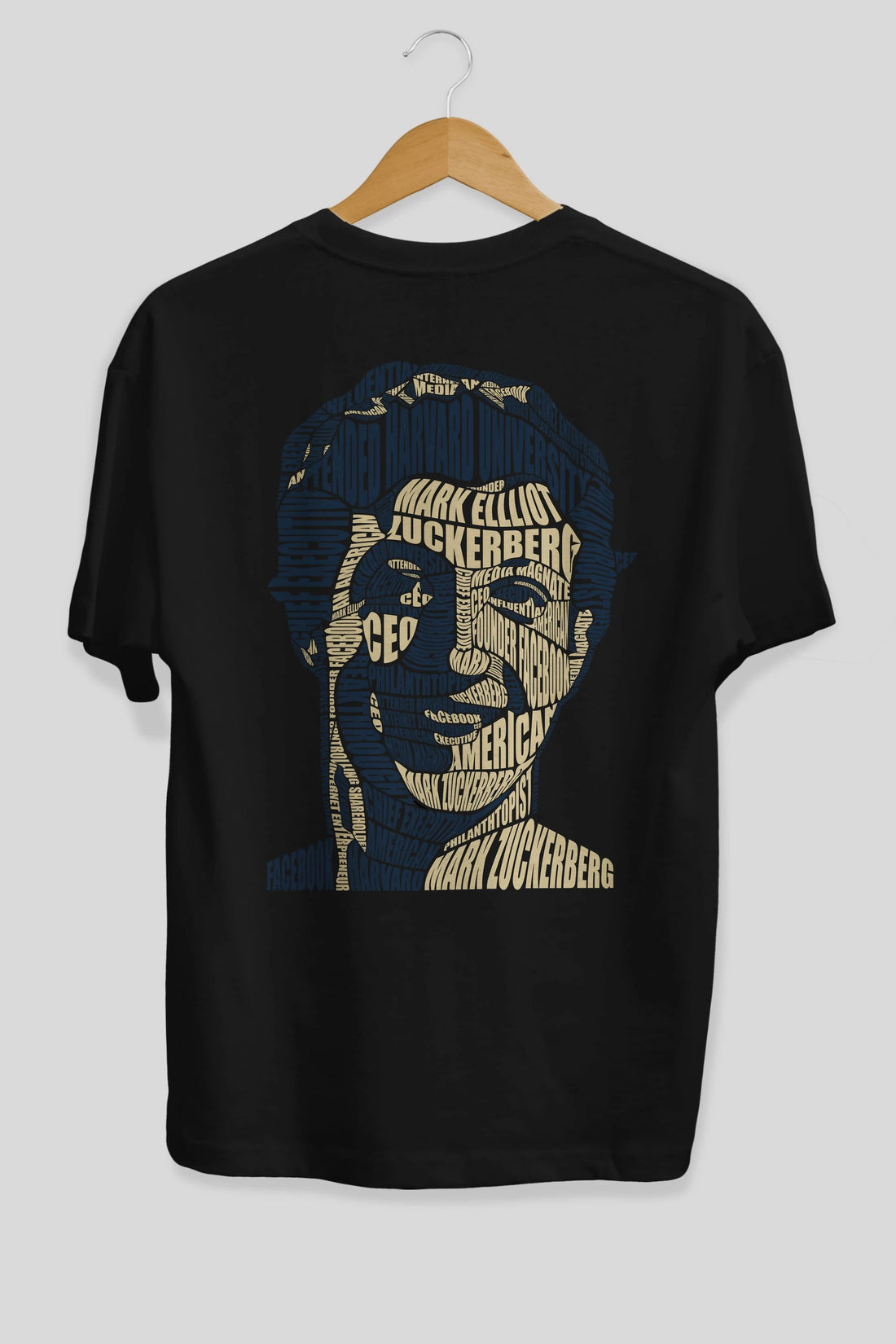 Mark Zuckerberg Calligram Arka Baskılı Oversize t-shirt %100 pamuk Erkek Kadın Unisex