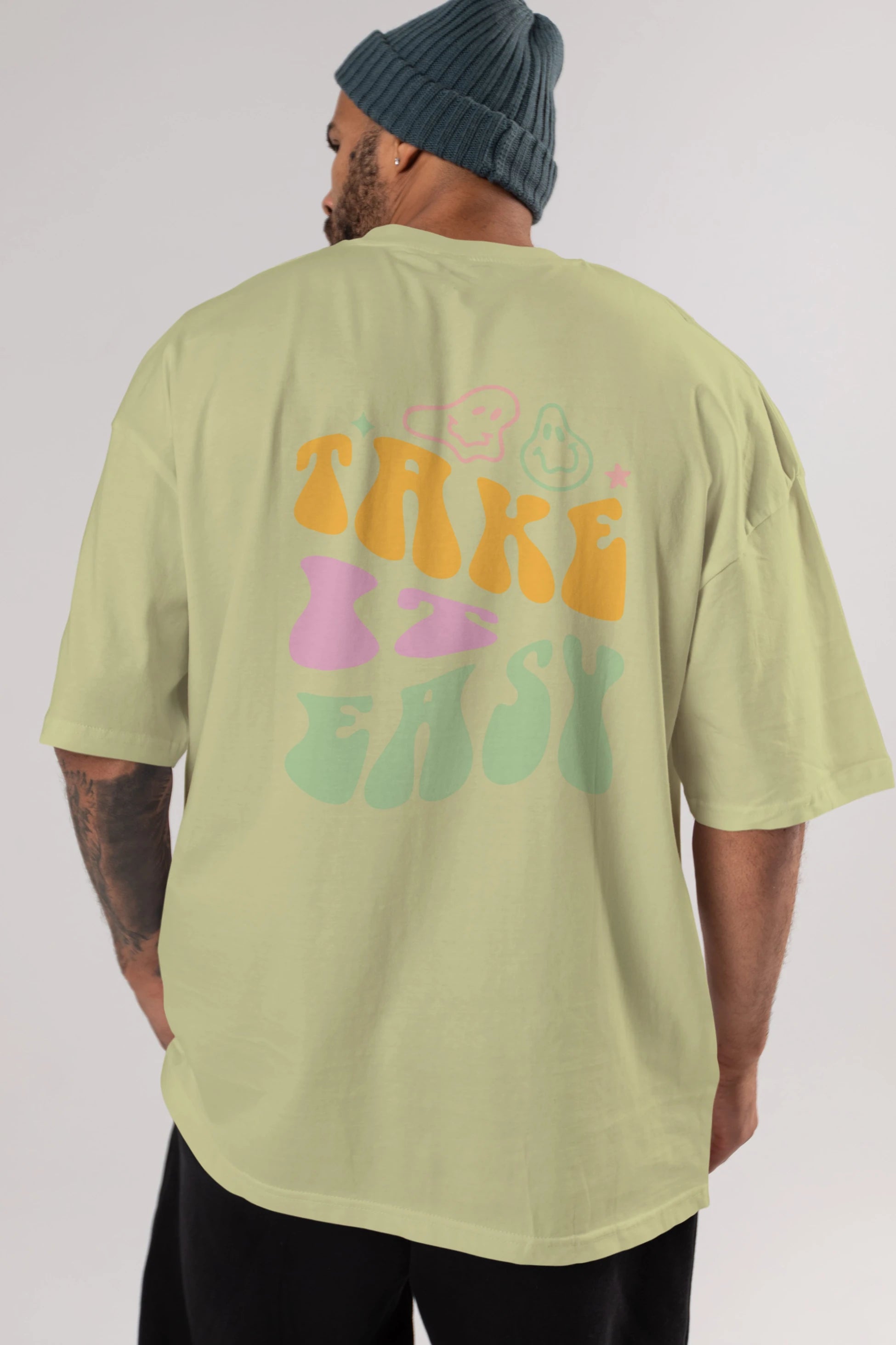 Take it Easy Yazılı Arka Baskılı Oversize t-shirt Erkek Kadın Unisex