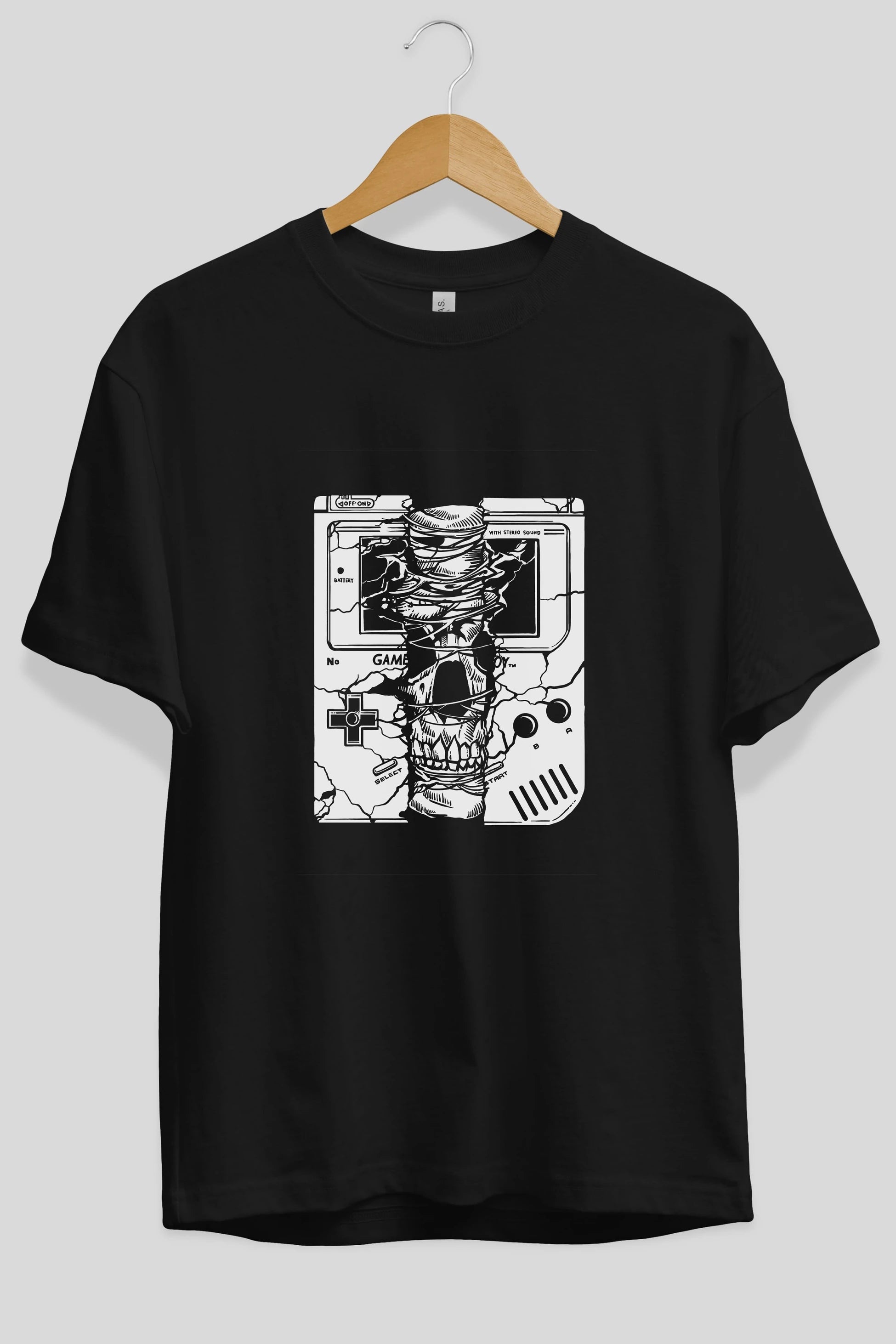 Gameboy Skull Ön Baskılı Oversize t-shirt Erkek Kadın Unisex %100 Pamuk tişort