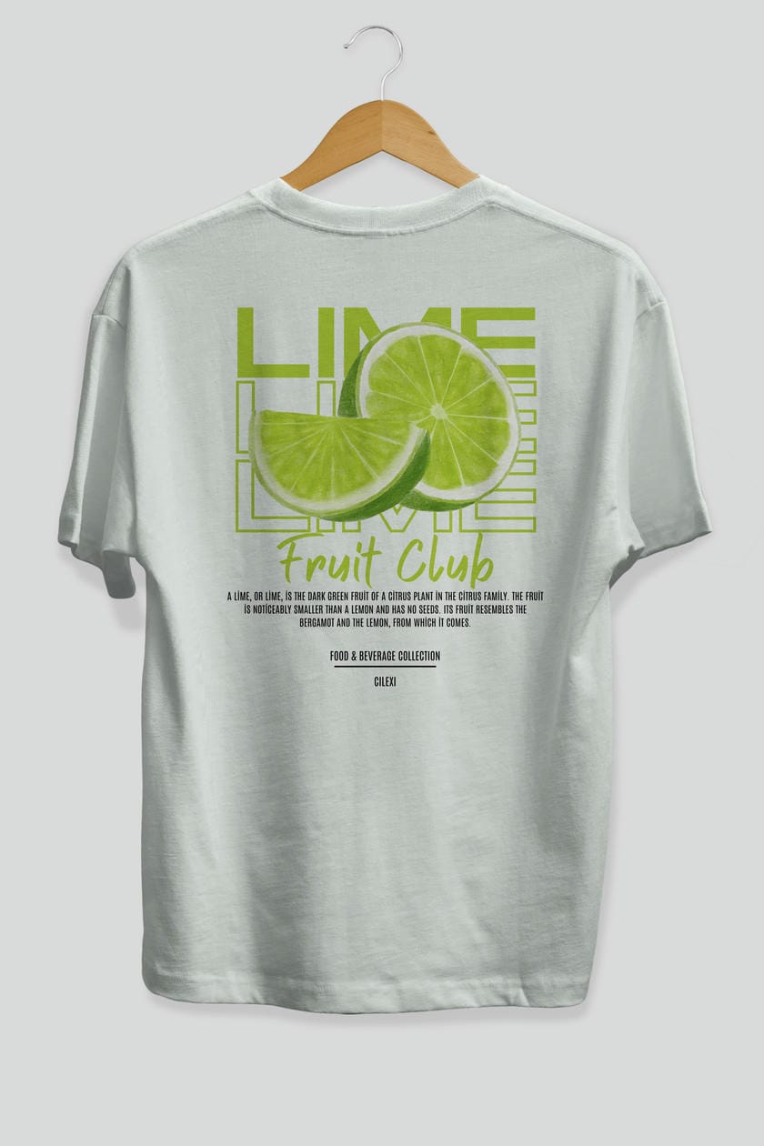 Lime Arka Baskılı Oversize t-shirt Erkek Kadın Pamuk Bisiklet Yaka tişort