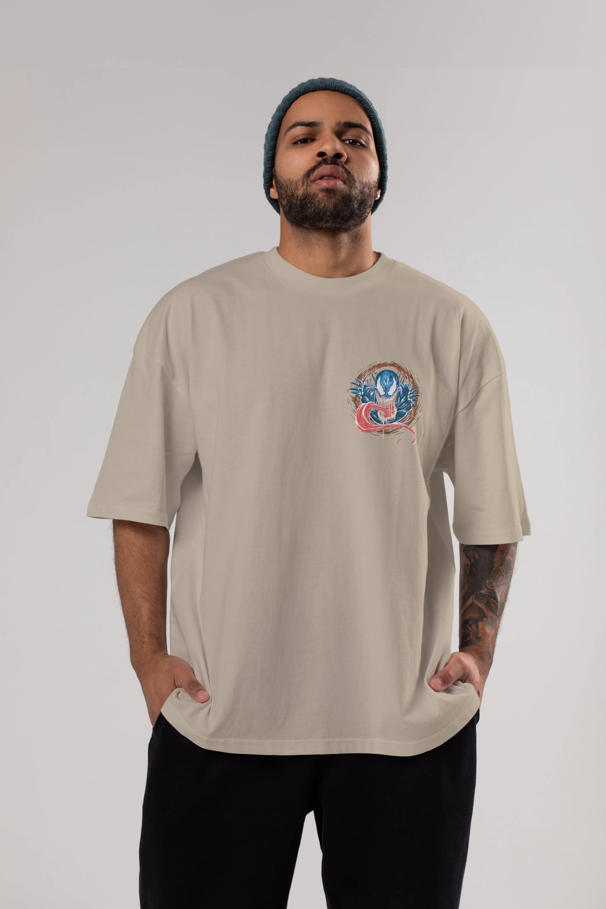 Venom (7) Ön Sol Baskılı Oversize t-shirt Erkek Kadın Unisex %100 Pamuk Bisiklet Yaka tişort