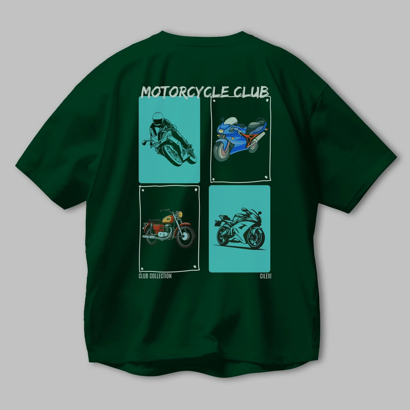 Motorcycle Club Arka Baskılı Oversize t-shirt Erkek Kadın %100 Pamuk Bisiklet Yaka tişort