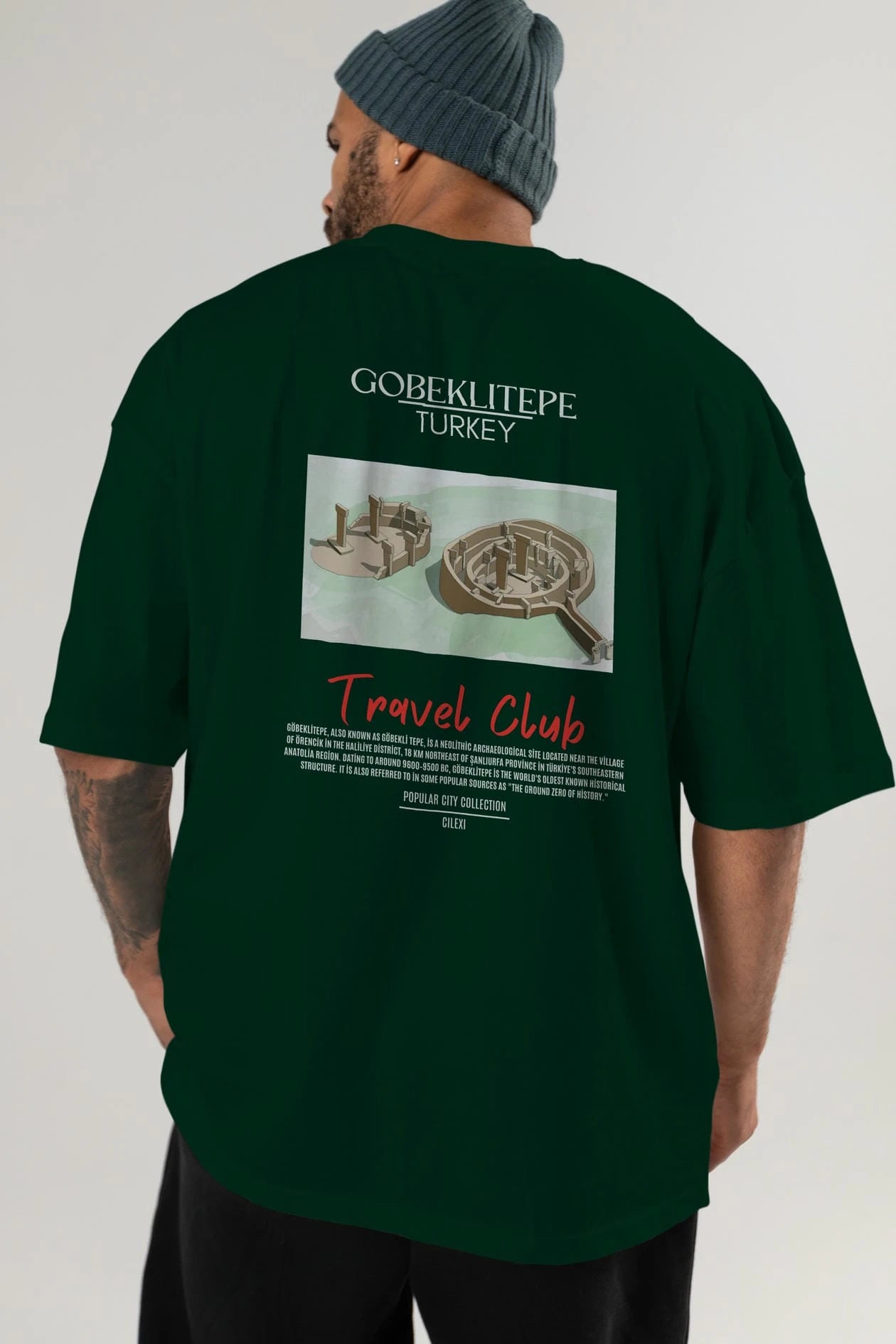 Gobeklitepe Turkey Arka Baskılı Oversize t-shirt Erkek Kadın Pamuk Bisiklet Yaka tişort