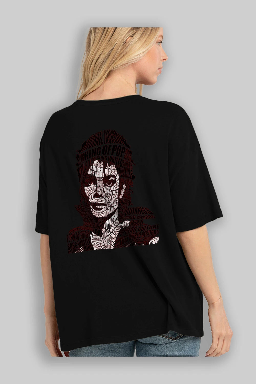 Michael Jackson Calligram Arka Baskılı Oversize t-shirt %100 pamuk Erkek Kadın Unisex