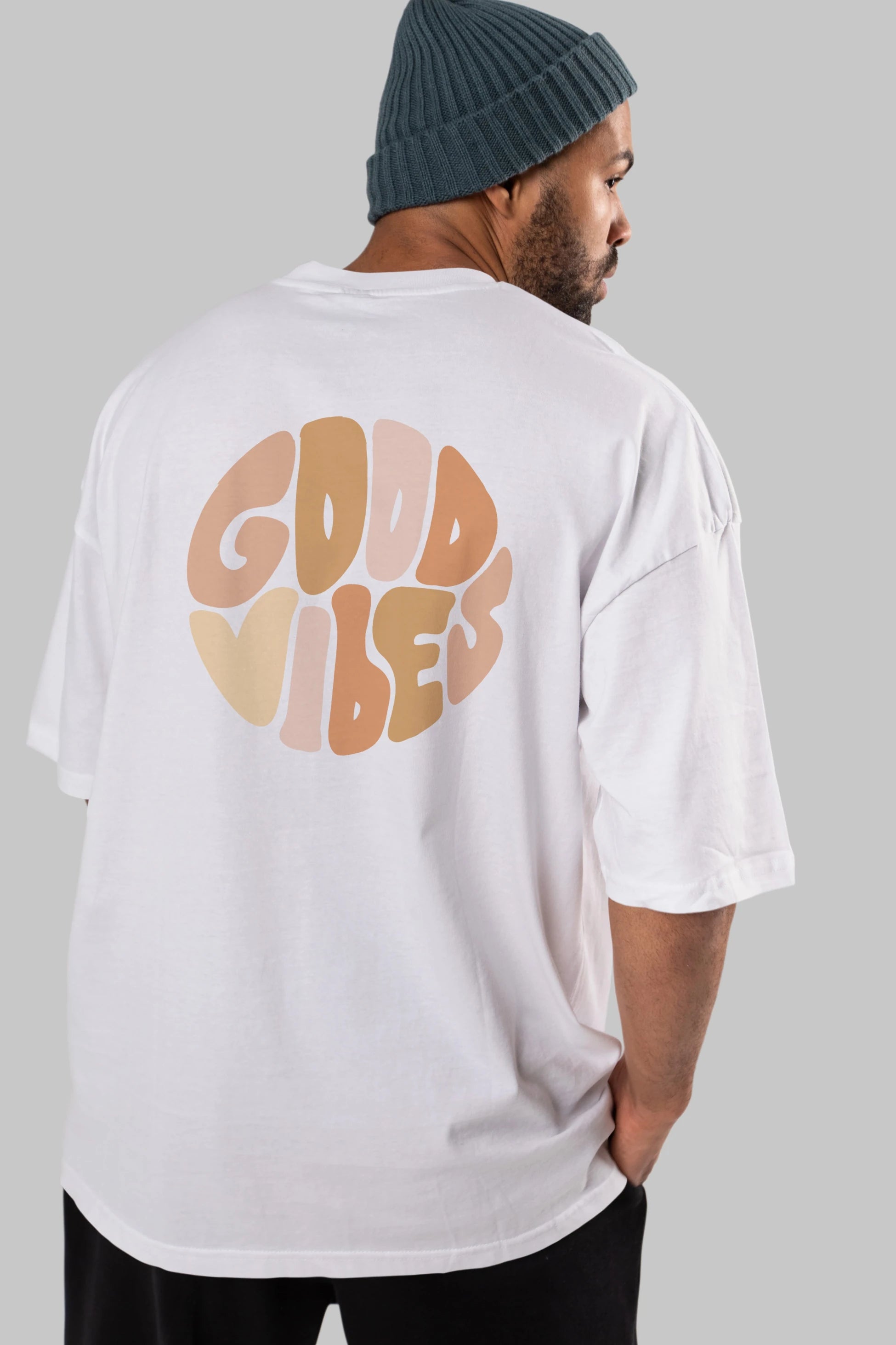 Good Vibes Yazılı 3 Arka Baskılı Oversize t-shirt Erkek Kadın Unisex
