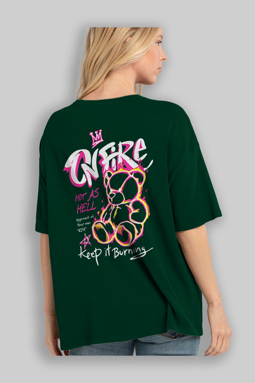 On Fire Bear Arka Baskılı Oversize t-shirt Erkek Kadın Unisex