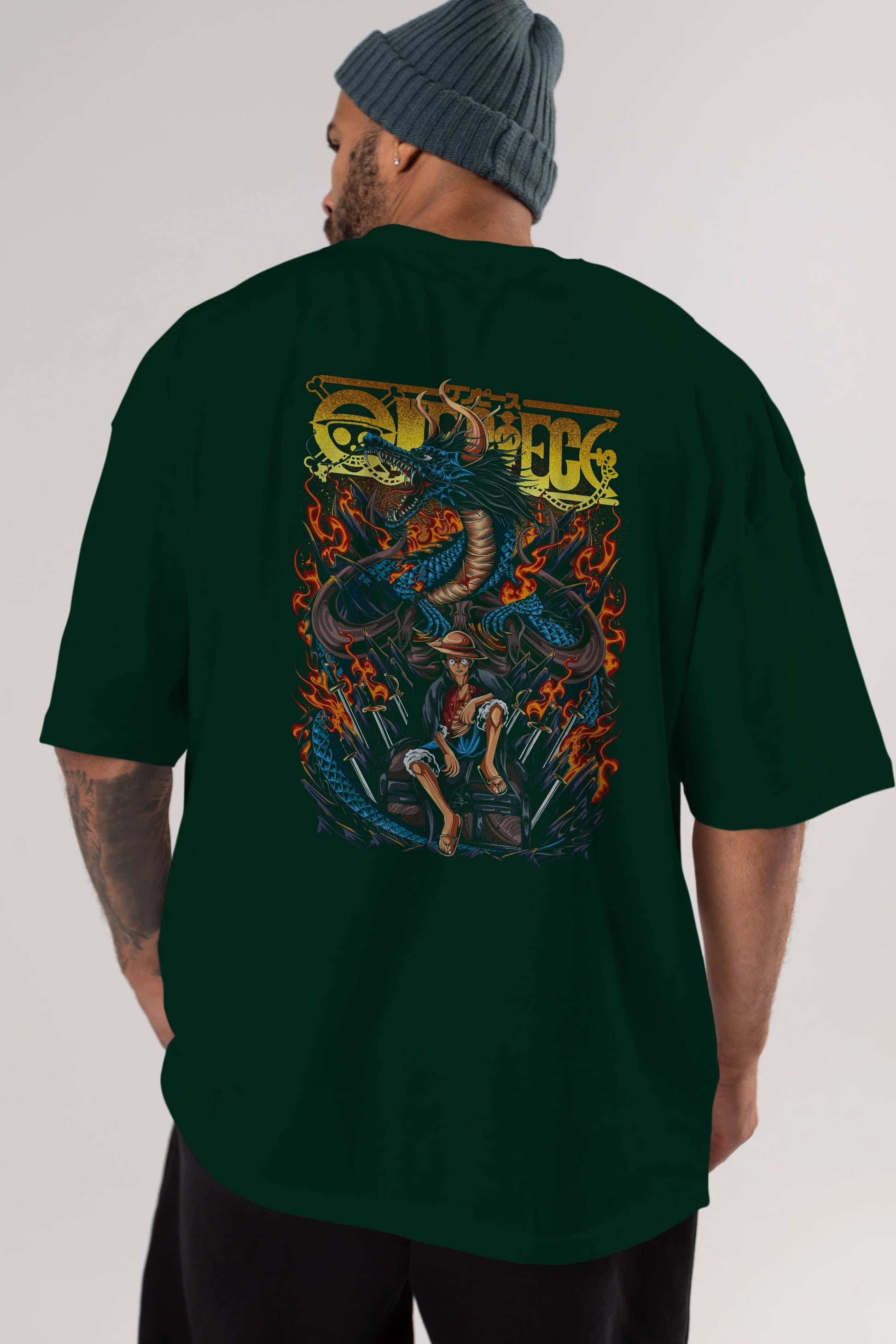 MONKEY D. LUFF-ONE PIECE Anime Arka Baskılı Oversize t-shirt Erkek Kadın Unisex