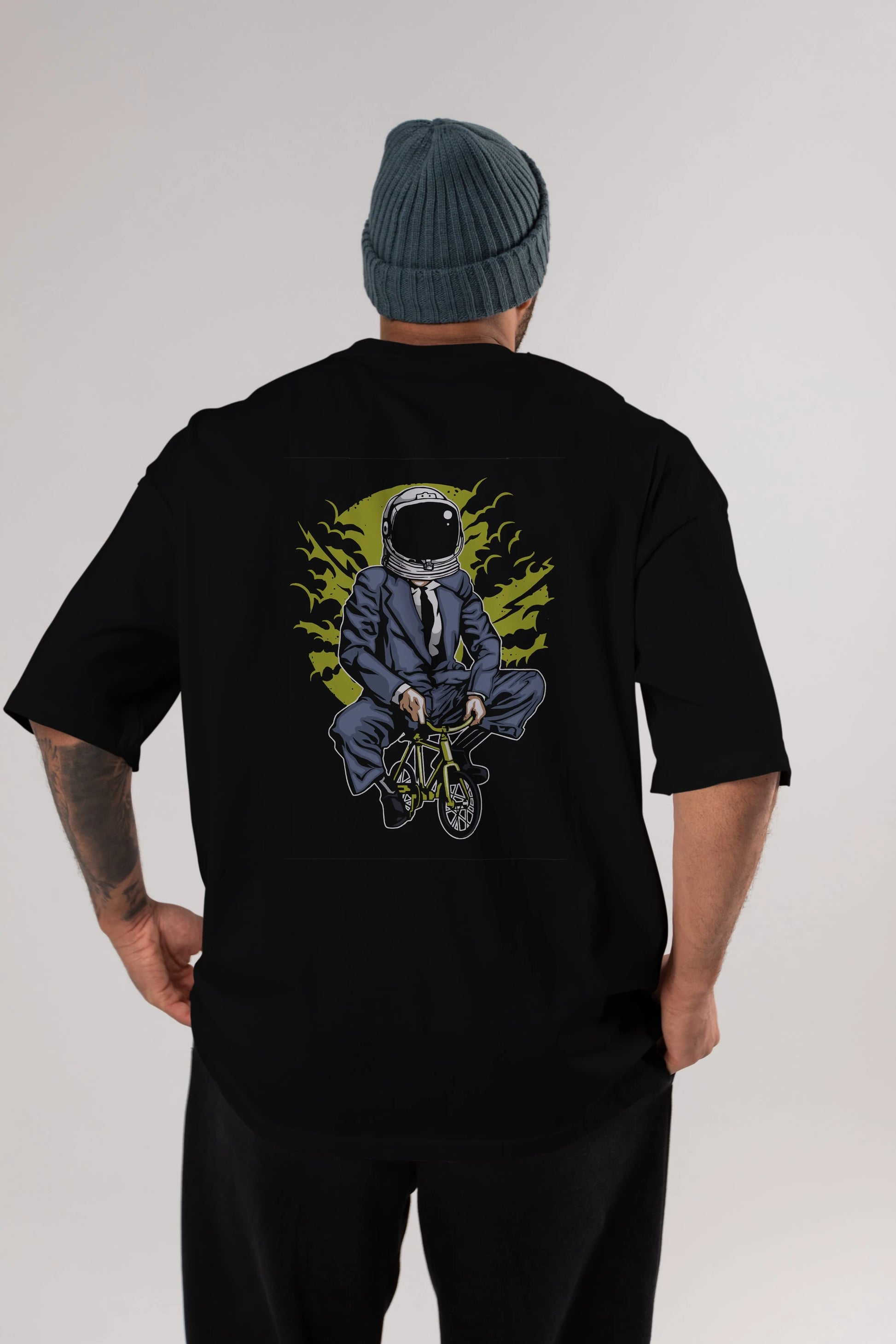Bike To The Moon Arka Baskılı Oversize t-shirt Erkek Kadın Unisex %100 Pamuk