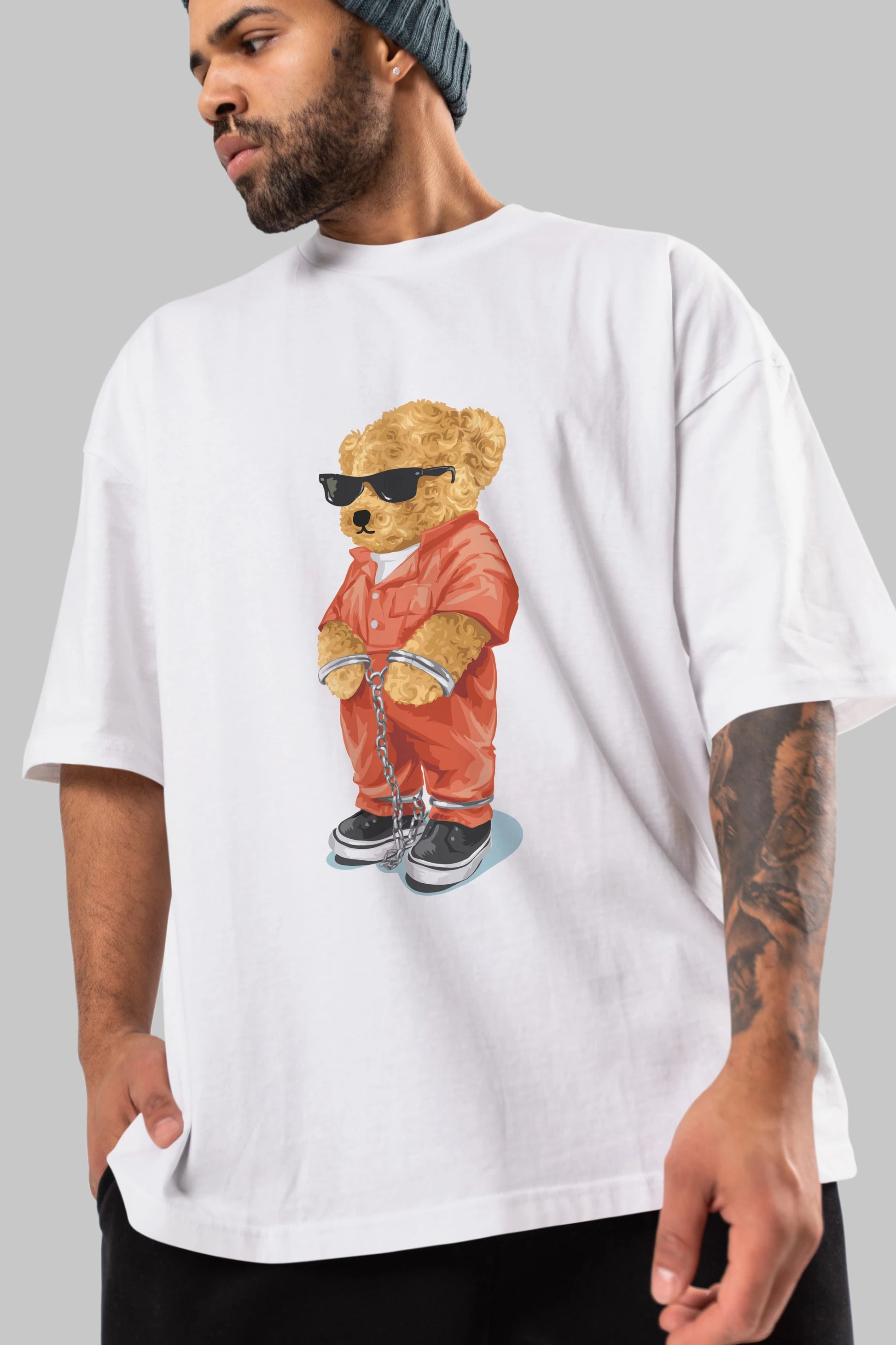 Teddy Bear Kodes Ön Baskılı Oversize t-shirt Erkek Kadın Unisex %100 Pamuk