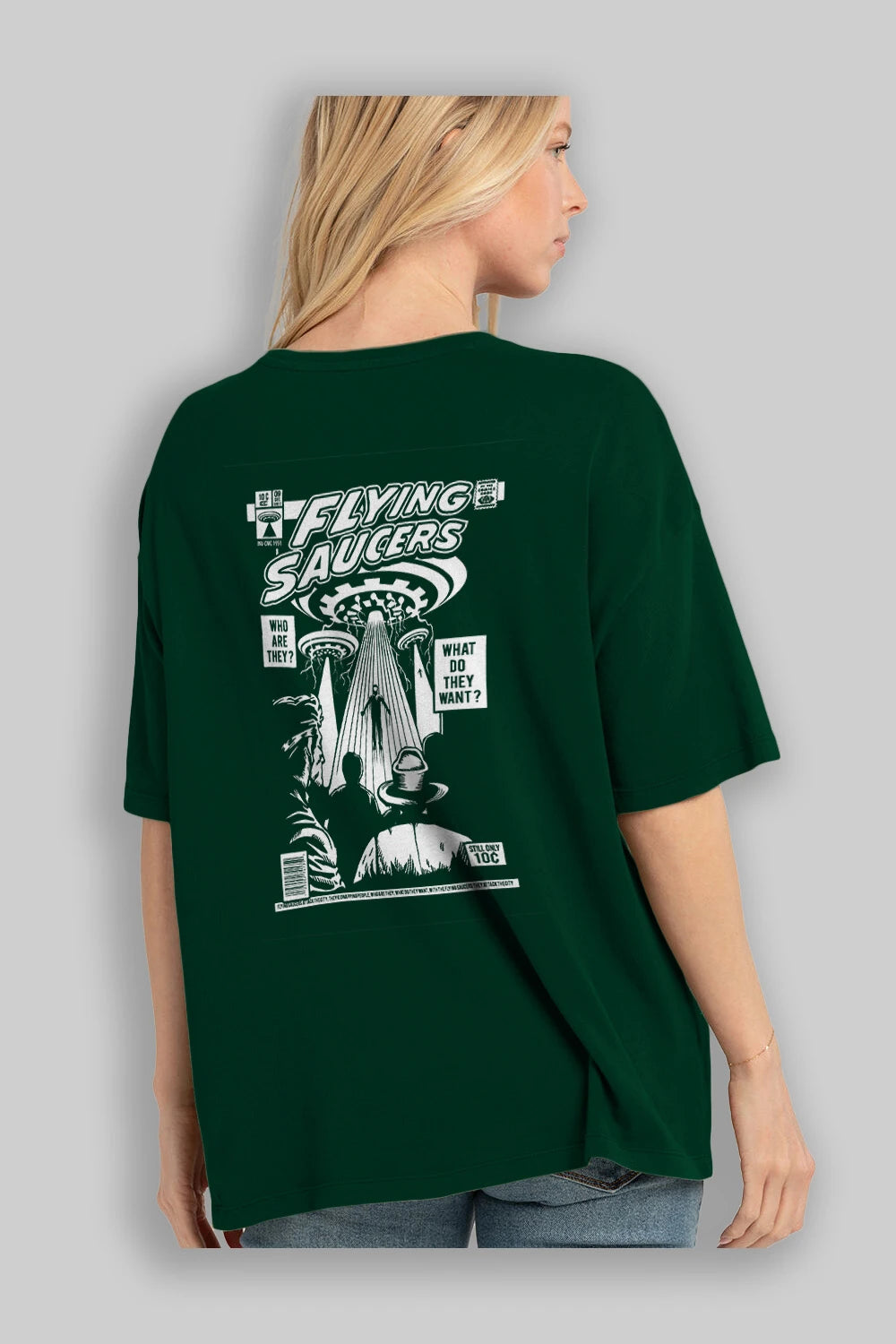 UFO Arka Baskılı Oversize t-shirt Erkek Kadın Unisex %100 Pamuk