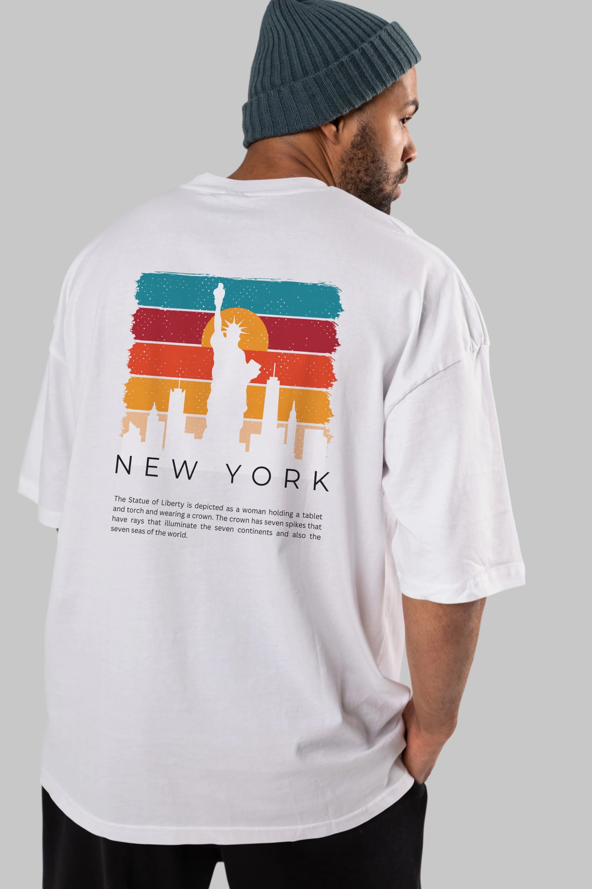 New York Yazılı Arka Baskılı Oversize t-shirt Erkek Kadın Unisex