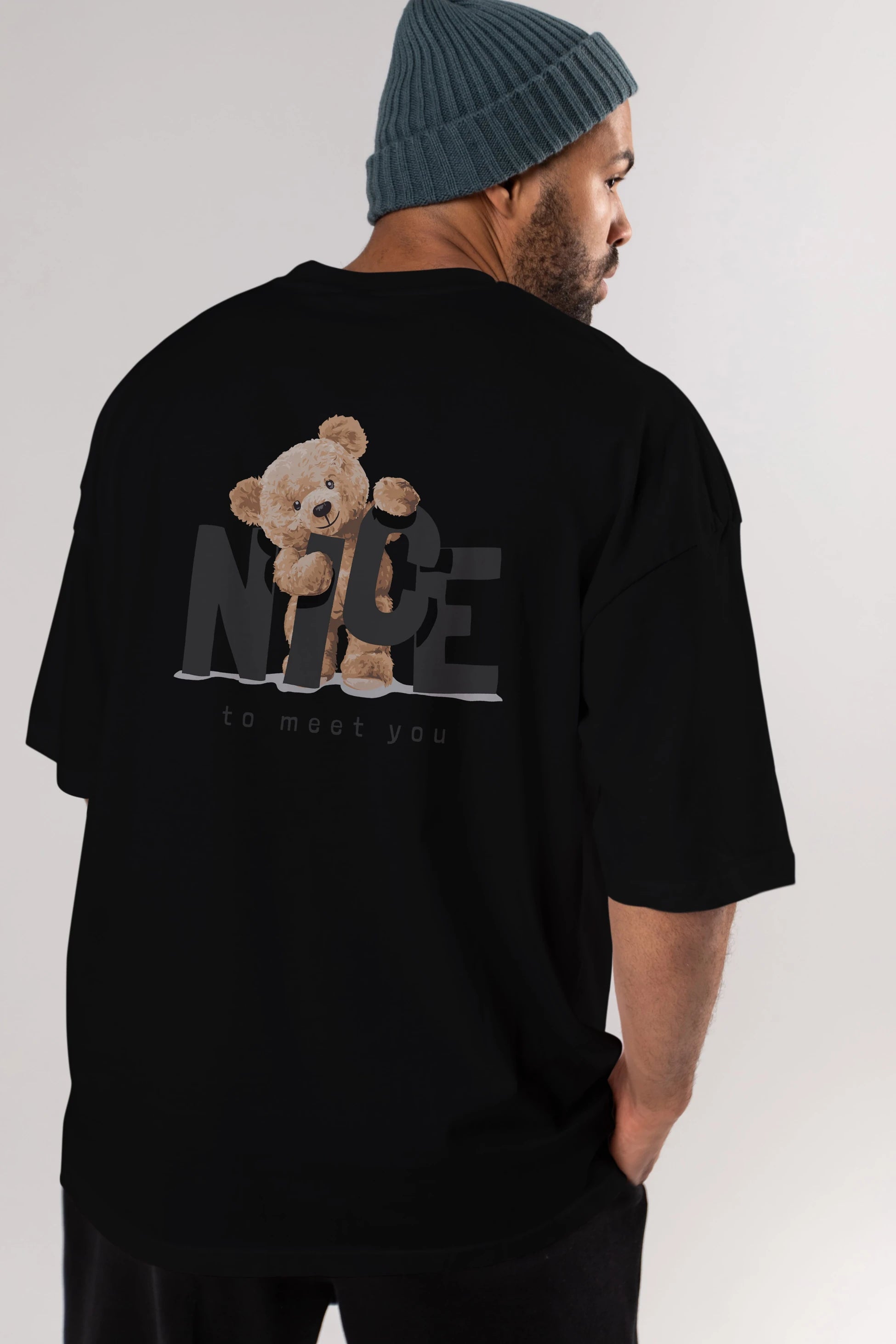 Teddy Nıce To Meet You Arka Baskılı Oversize t-shirt Erkek Kadın Unisex %100 Pamuk