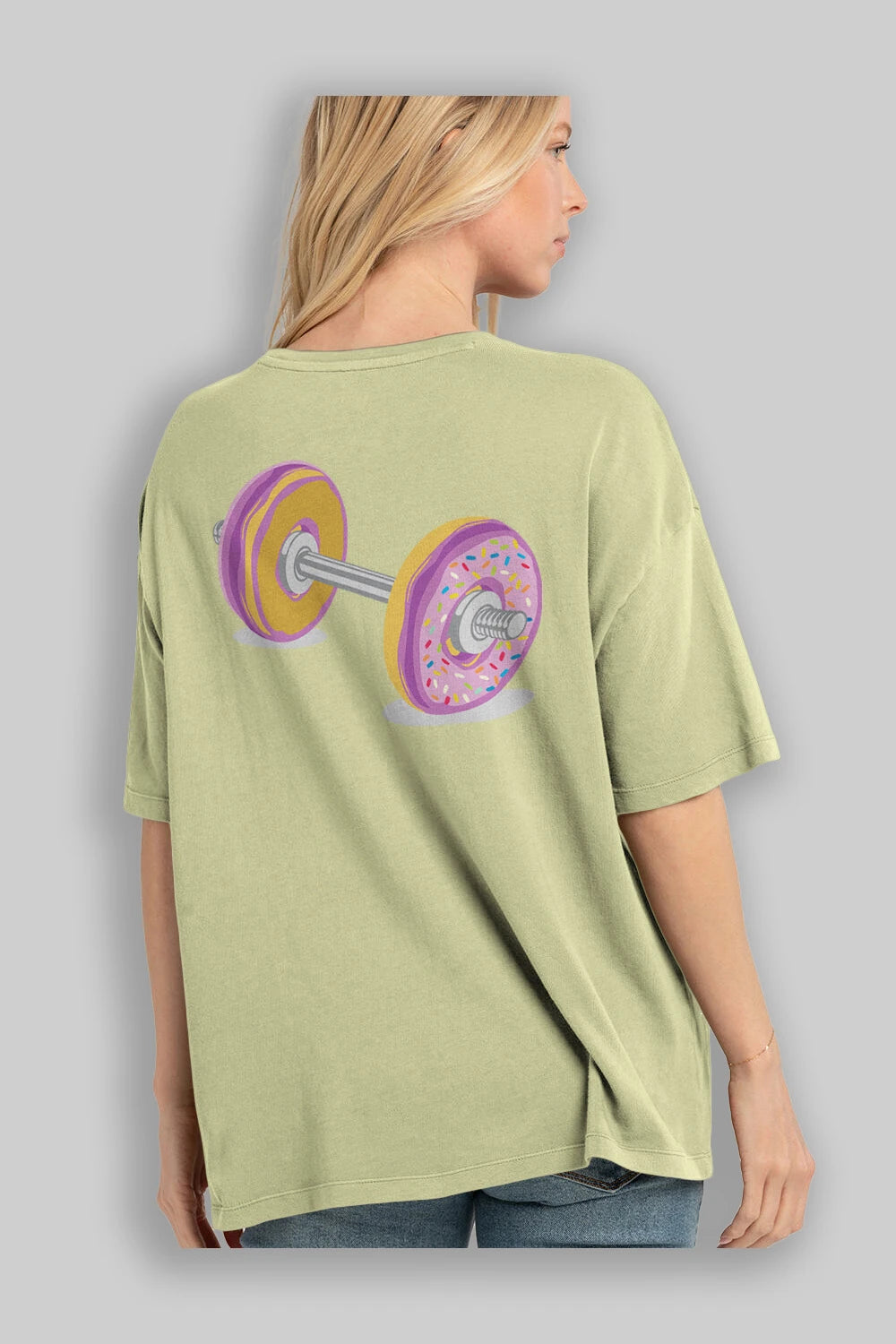Donut Barbell Arka Baskılı Oversize t-shirt %100 pamuk Erkek Kadın Unisex