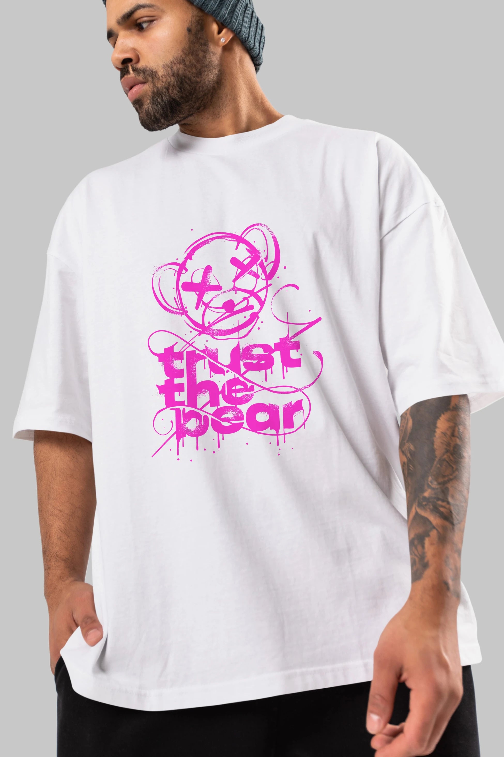 Trust The Bear 2 Ön Baskılı Oversize t-shirt Erkek Kadın Unisex