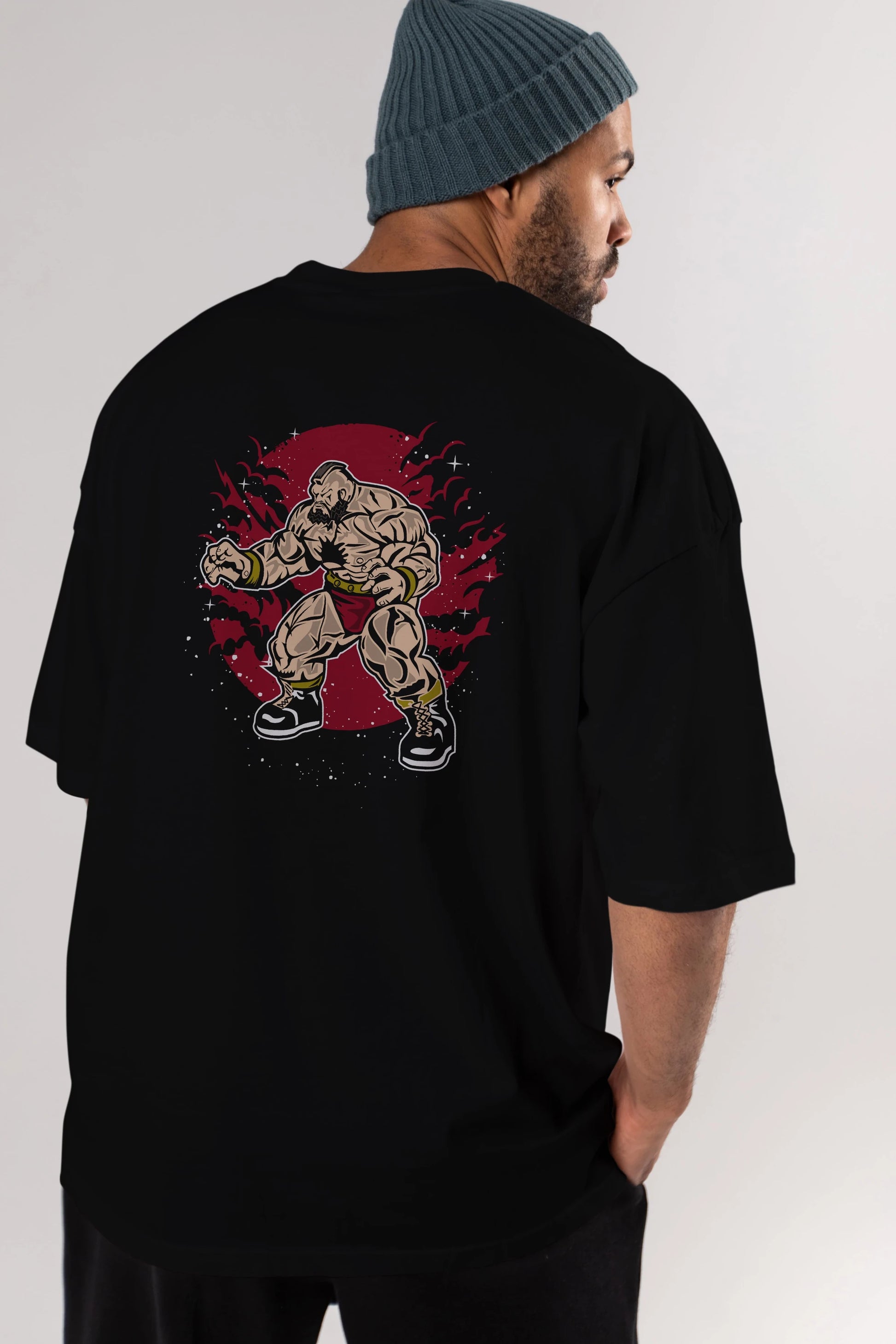 ZANGGIEF Arka Baskılı Oversize t-shirt Erkek Kadın Unisex %100 Pamuk