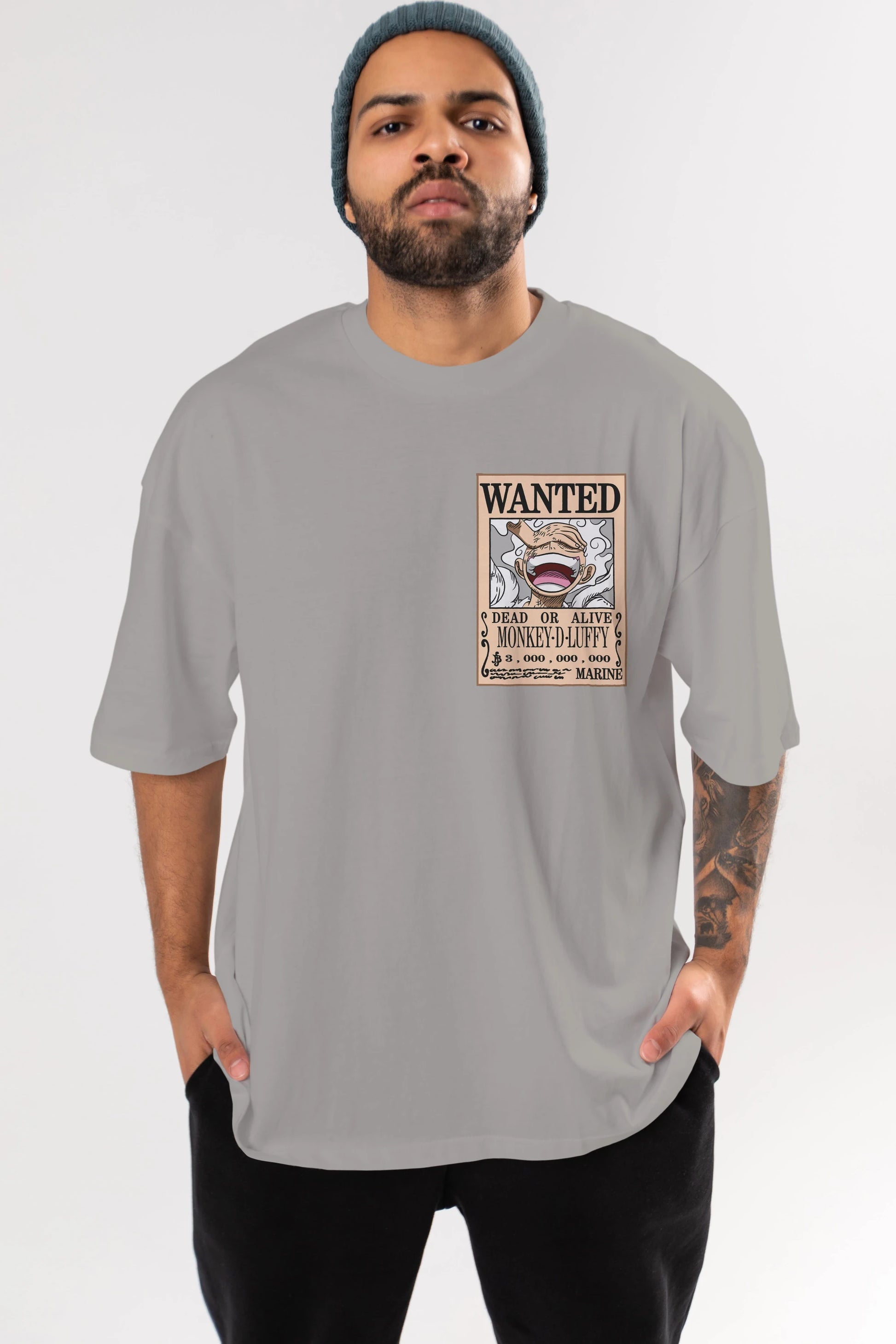 CARTEL LUFFY GEAR 5 Ön Sol Baskılı Oversize t-shirt Erkek Kadın Unisex %100 Pamuk Bisiklet Yaka tişort