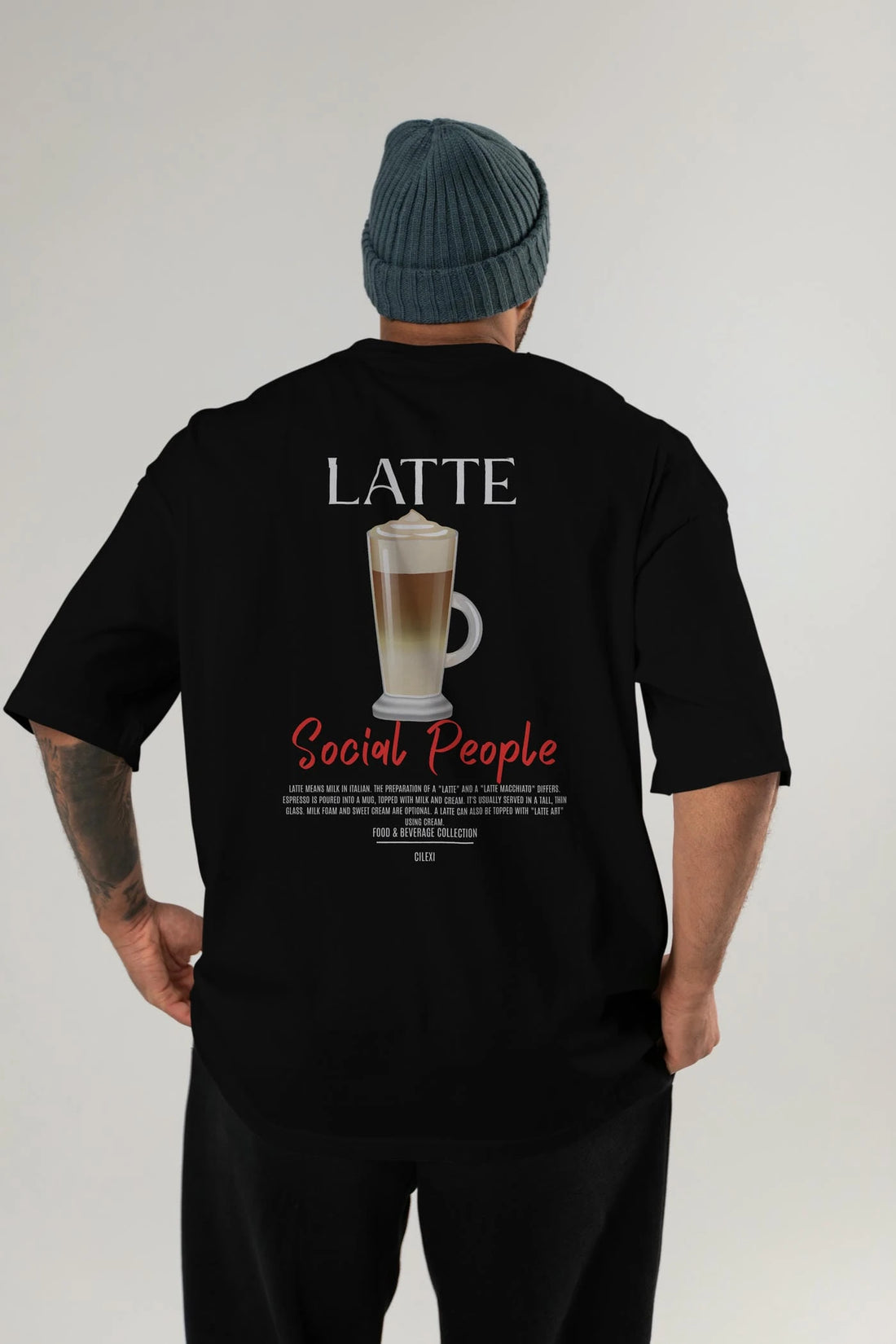 Latte Kokteyl Serisi Baskılı Oversize t-shirt Erkek Kadın Unisex %100 Pamuk Bisiklet Yaka tişort