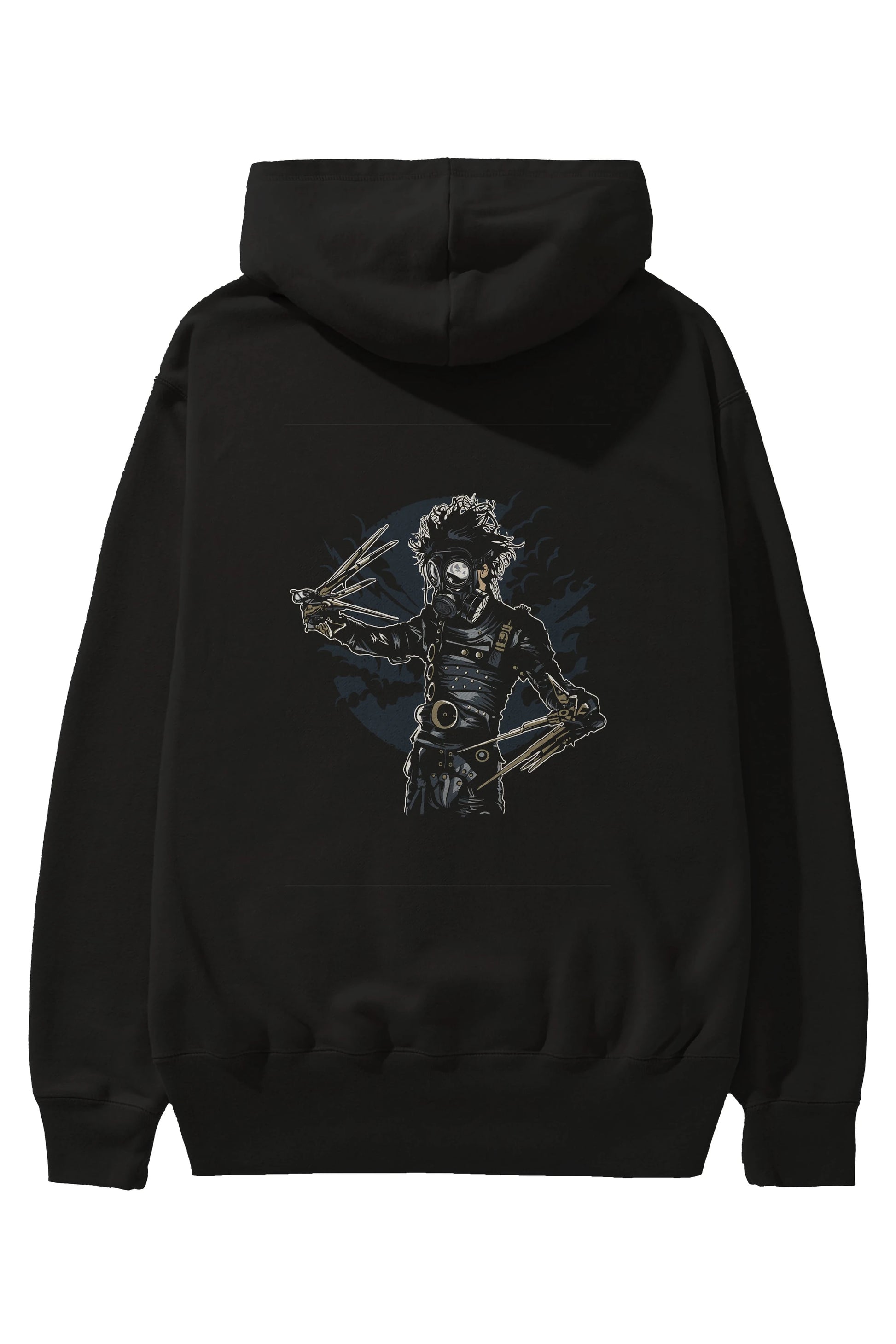 Gas Mask Scissors Arka Baskılı Hoodie Oversize Kapüşonlu Sweatshirt Erkek Kadın Unisex