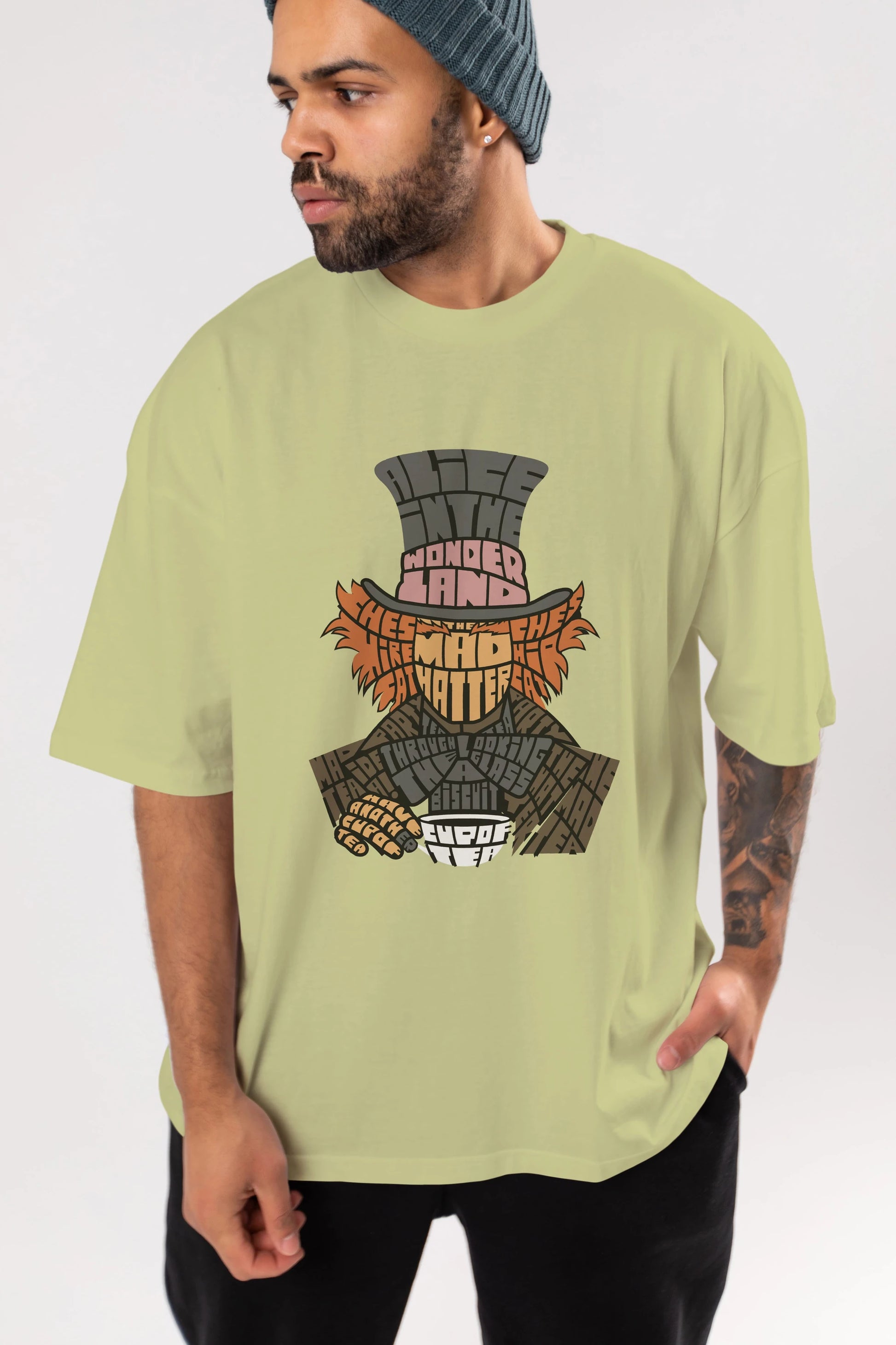 Madhatter Ön Baskılı Oversize t-shirt %100 pamuk Erkek Kadın Unisex
