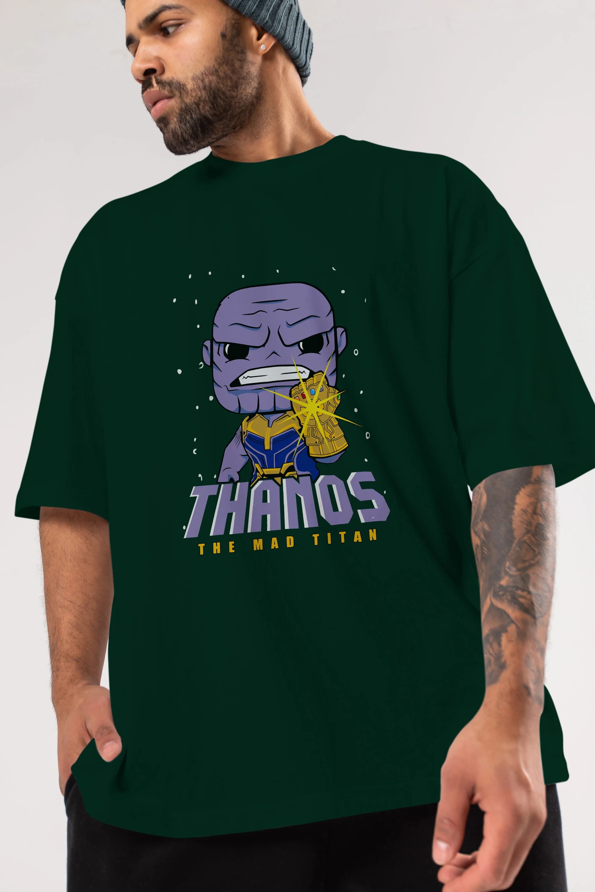 Thanos (1) Ön Baskılı Oversize t-shirt Erkek Kadın Unisex %100 Pamuk Bisiklet Yaka tişort