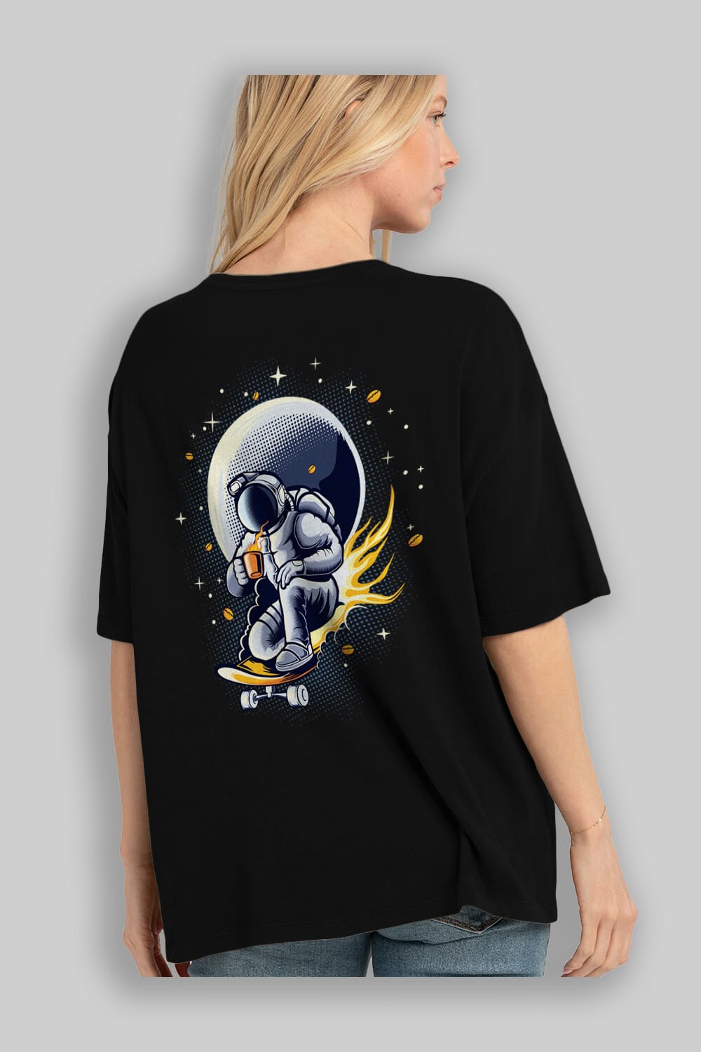 Astro Coffee Addict Arka Baskılı Oversize t-shirt Erkek Kadın Unisex