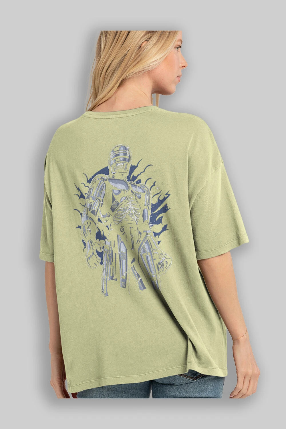 Roboskull Arka Baskılı Oversize t-shirt Erkek Kadın Unisex %100 Pamuk