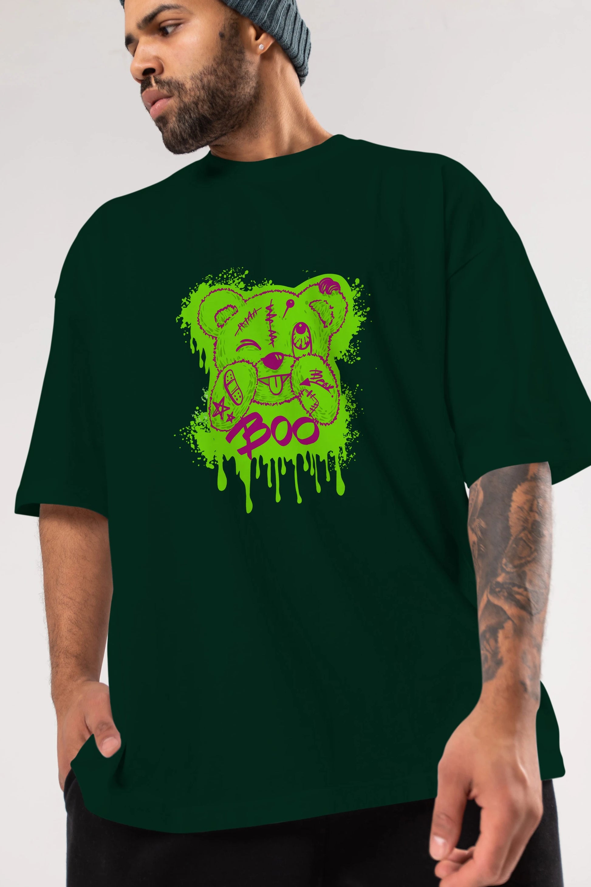 Boo  Bear Ön Baskılı Oversize t-shirt Erkek Kadın Unisex
