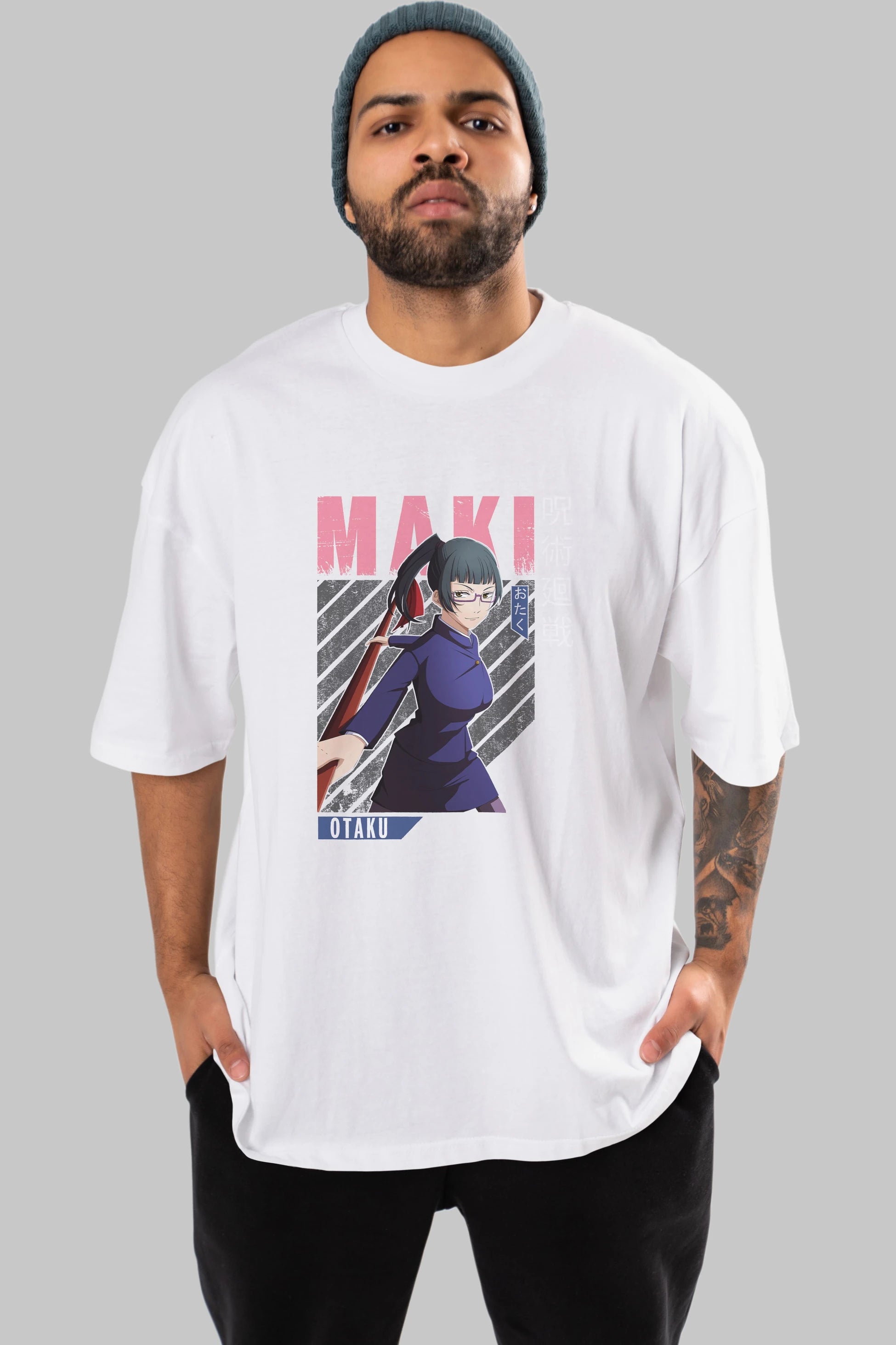 Maki Zenin CHAINSAWMAN Anime Ön Baskılı Oversize t-shirt %100 pamuk Erkek Kadın Unisex