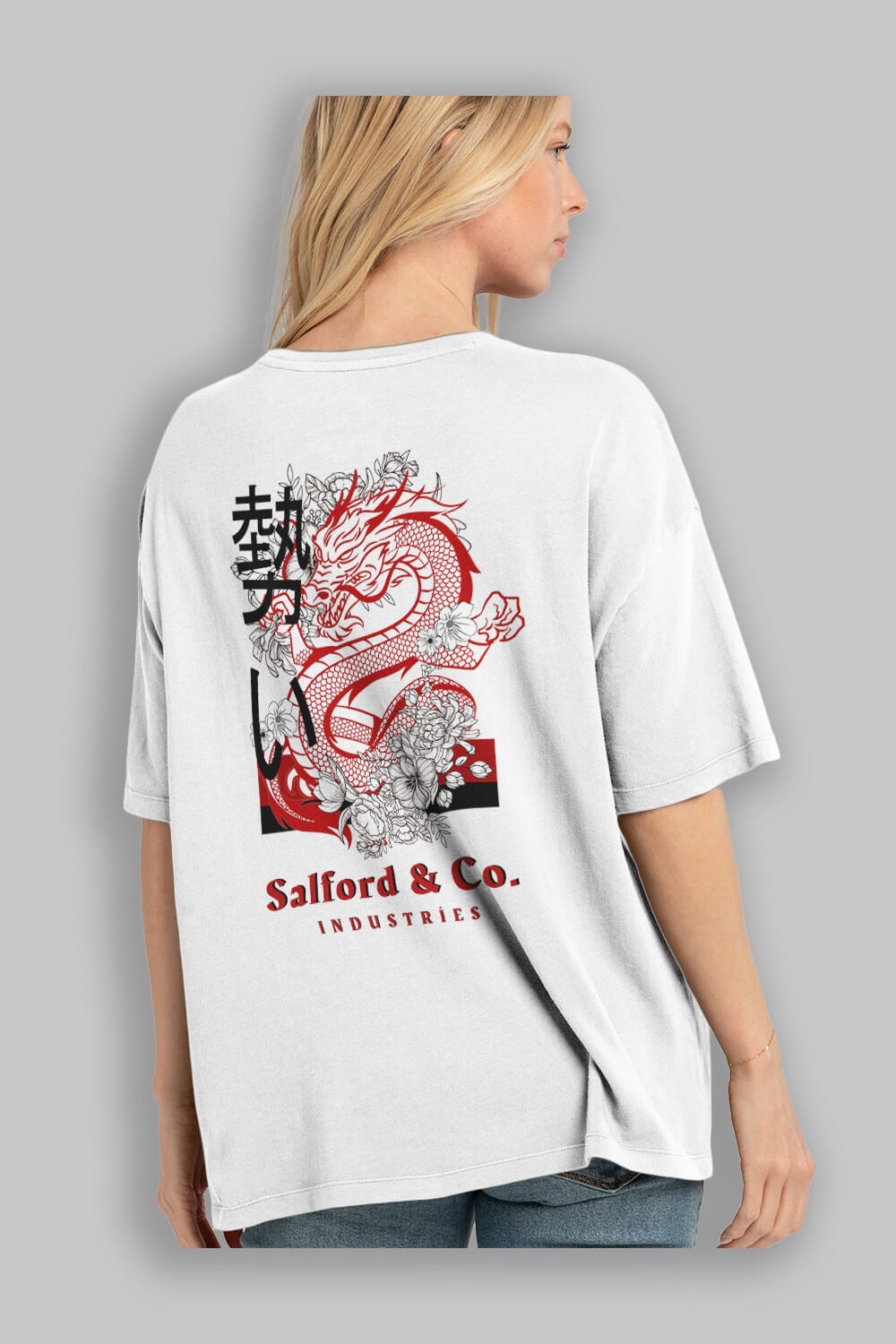 Dragon Arka Baskılı Oversize t-shirt Erkek Kadın Unisex