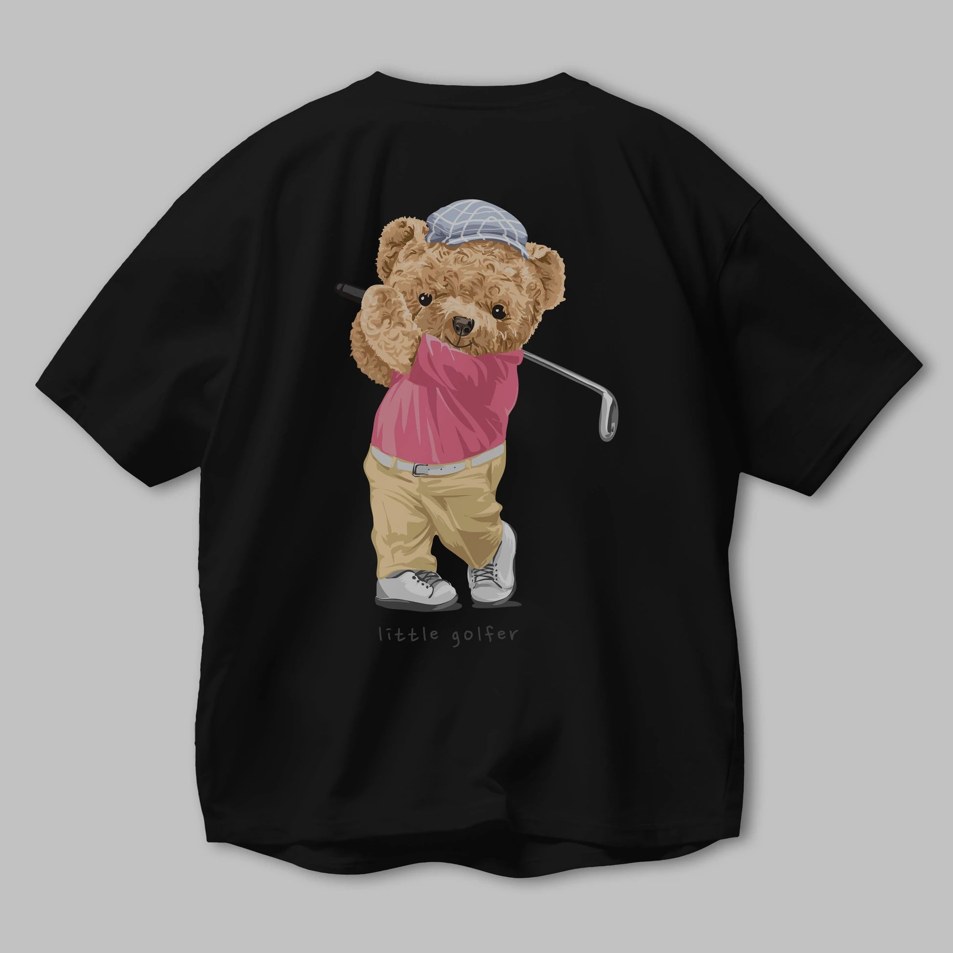 Teddy Bear Little Golfer Arka Baskılı Oversize t-shirt Erkek Kadın Unisex %100 Pamuk