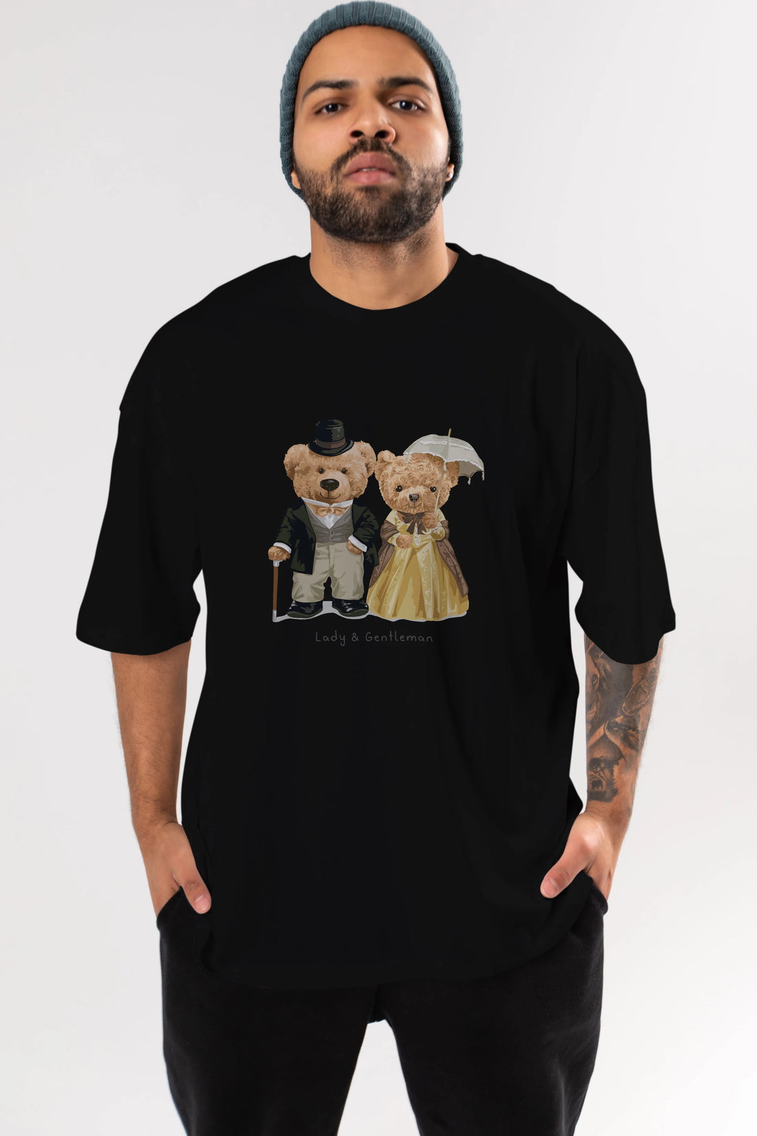 Teddy Bear Couple Ön Baskılı Oversize t-shirt Erkek Kadın Unisex %100 Pamuk