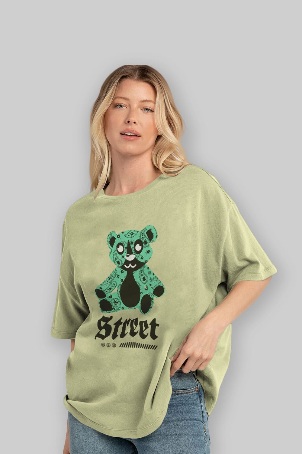 Street Bear Ön Baskılı Oversize t-shirt Erkek Kadın Unisex