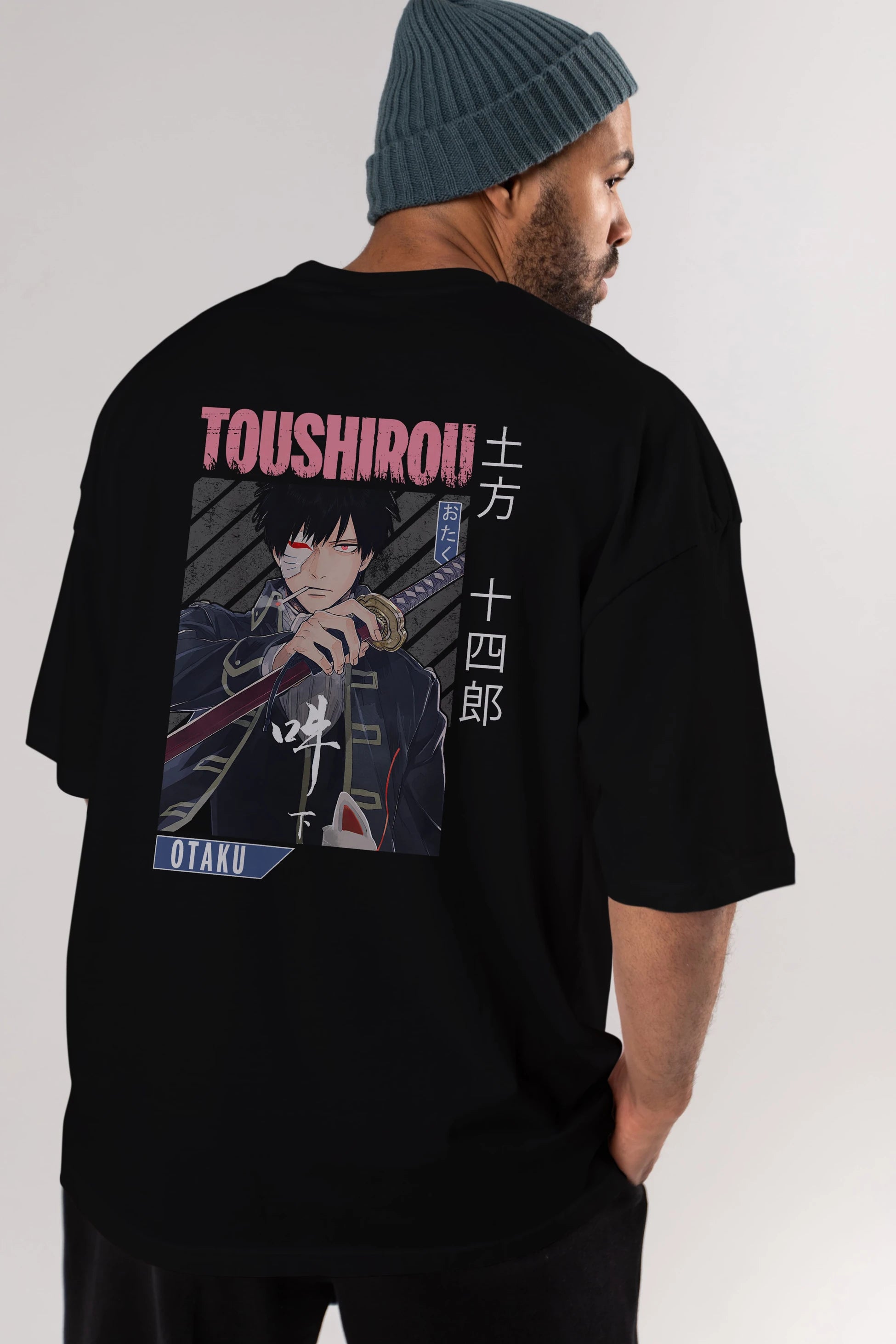 Toushirou Hijikata 1 Anime Arka Baskılı Oversize t-shirt Erkek Kadın Unisex