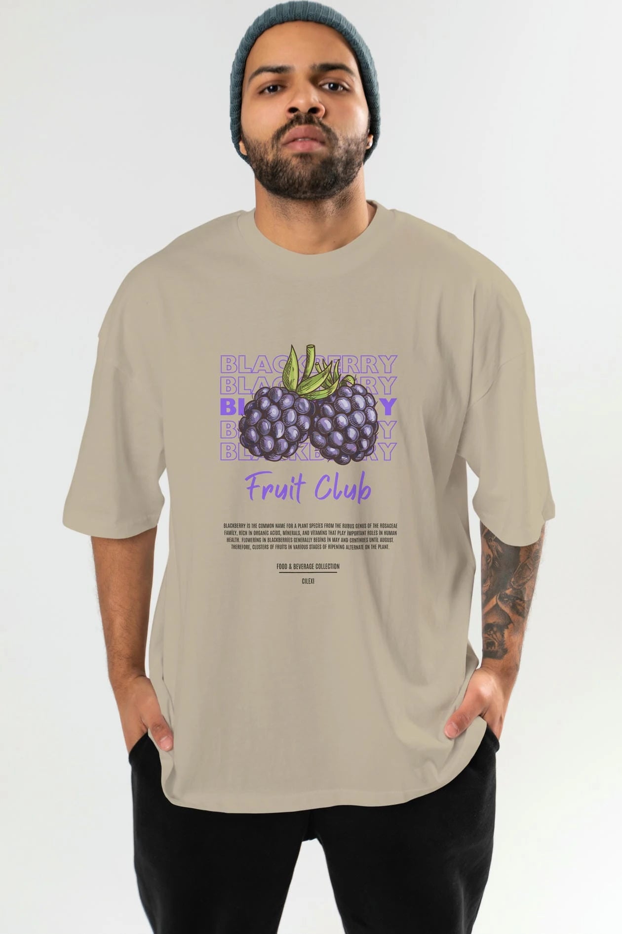 Blackberry Ön Baskılı Oversize t-shirt Erkek Kadın Pamuk Bisiklet Yaka tişort