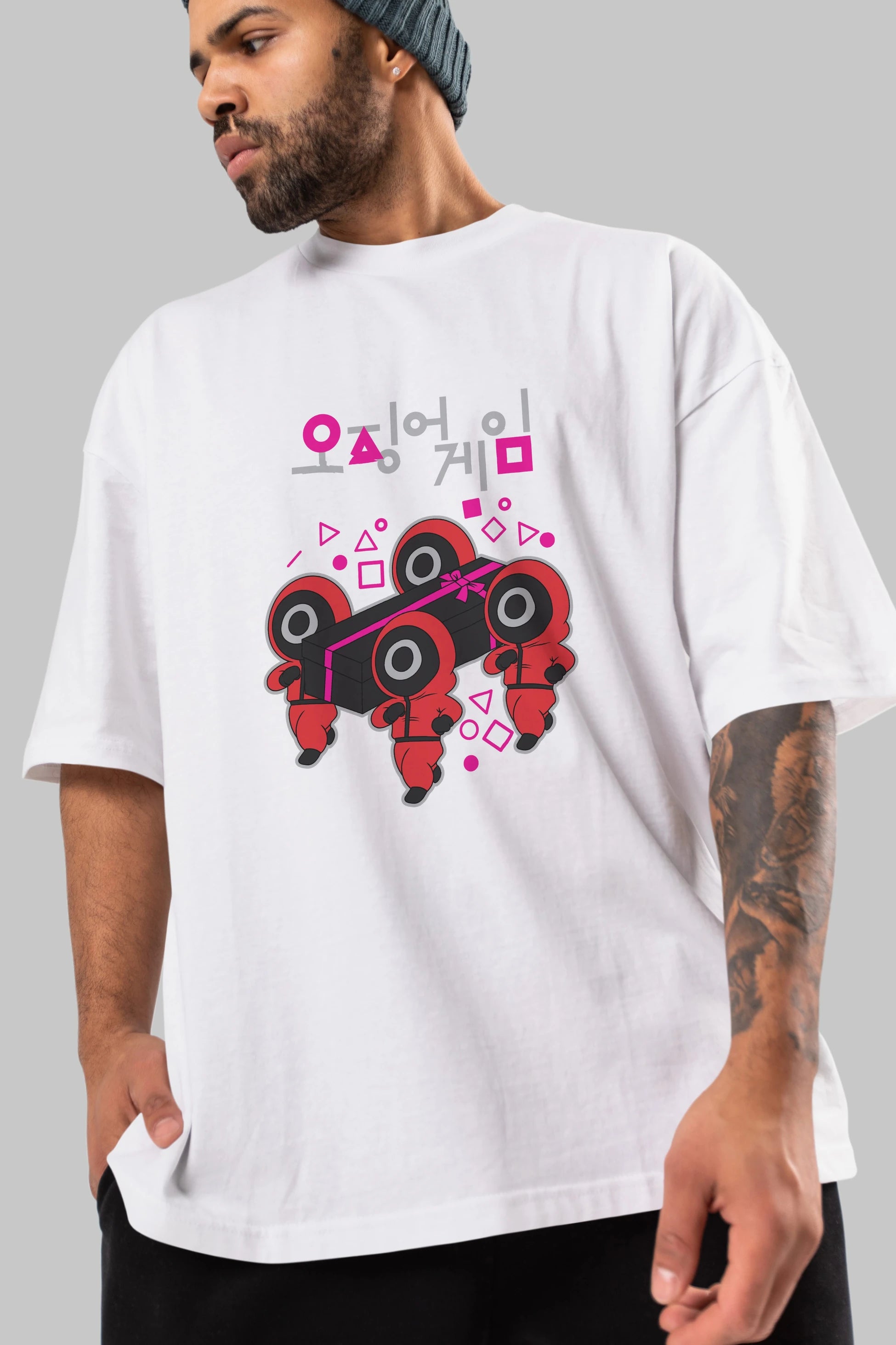 Squid Game (6) Ön Baskılı Oversize t-shirt Erkek Kadın Unisex %100 Pamuk Bisiklet Yaka tişort