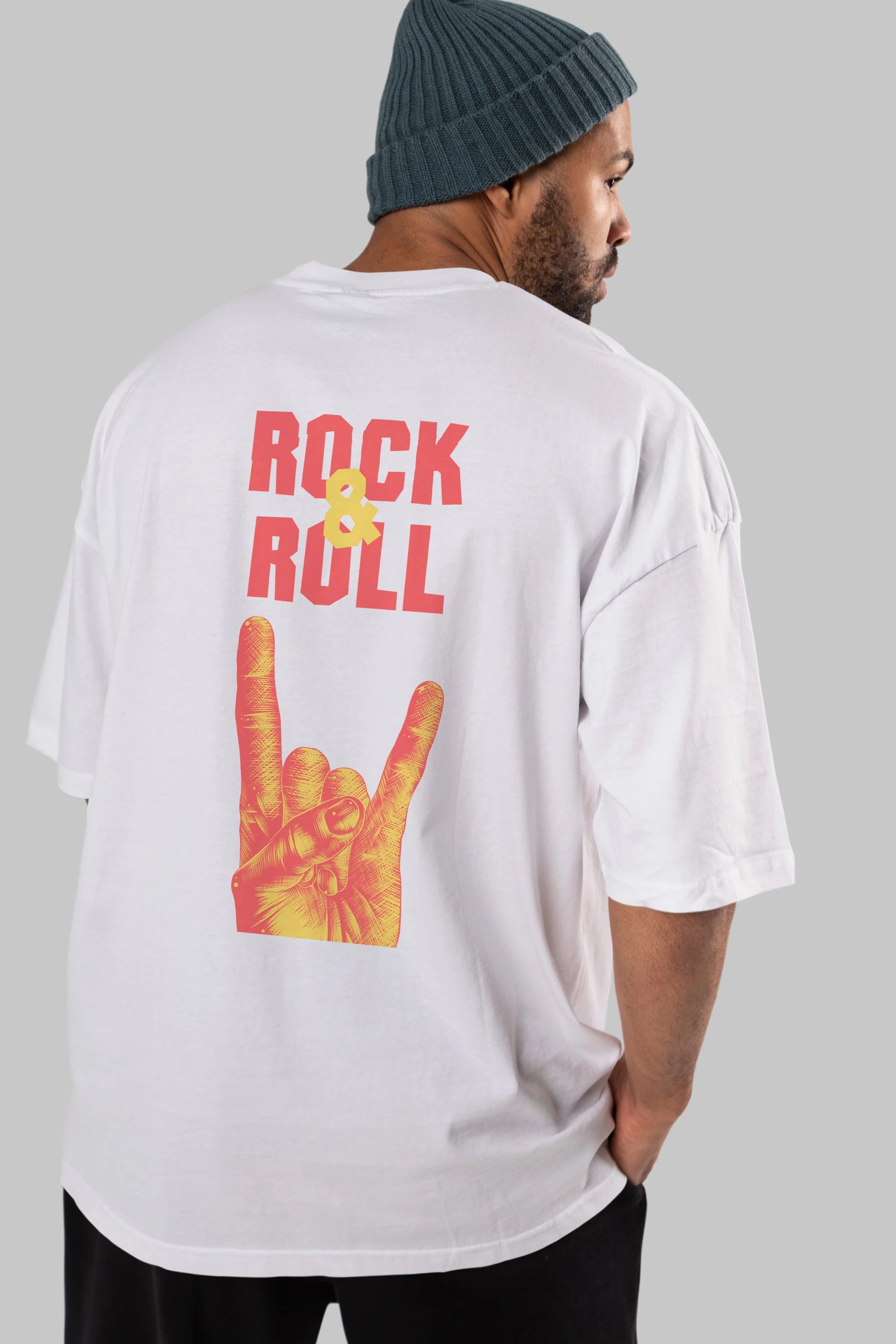 Rock & Roll Yazılı Arka Baskılı Oversize t-shirt Erkek Kadın Unisex