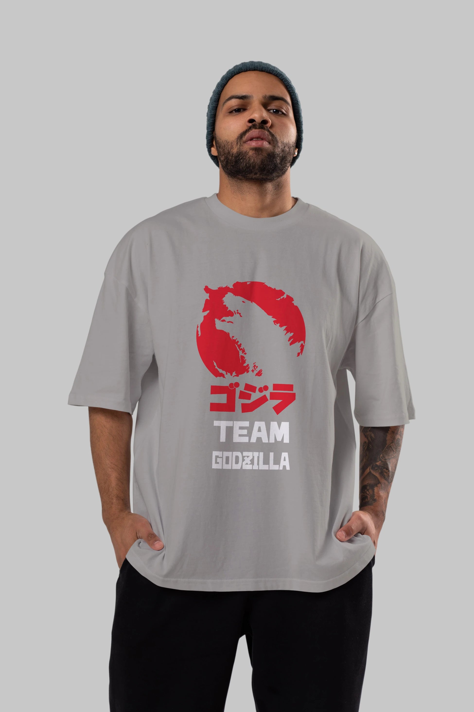 Team Godzilla Ön Baskılı Oversize t-shirt Erkek Kadın Unisex %100 Pamuk Bisiklet Yaka tişort