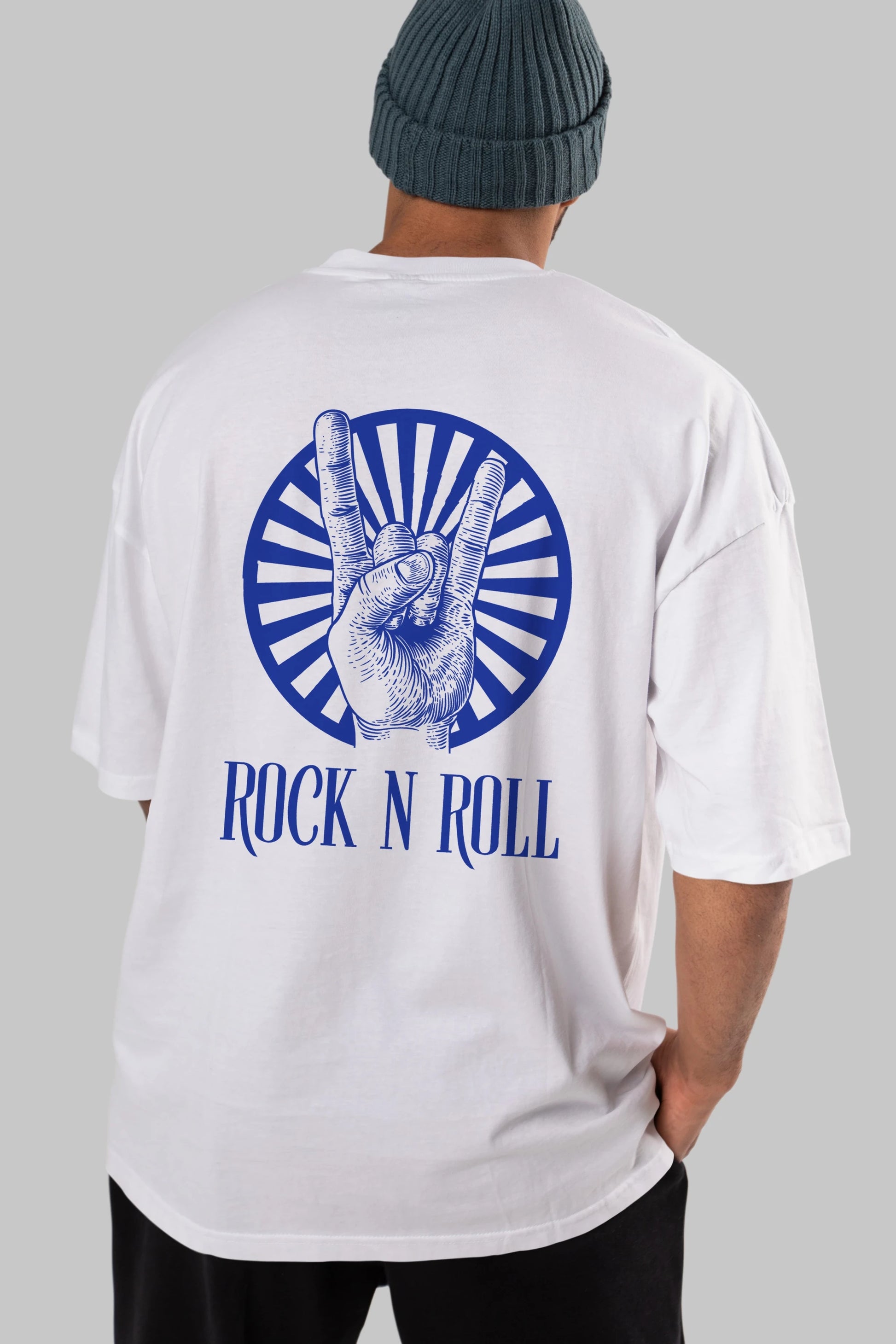 Rock N Roll Yazılı Arka Baskılı Oversize t-shirt Erkek Kadın Unisex
