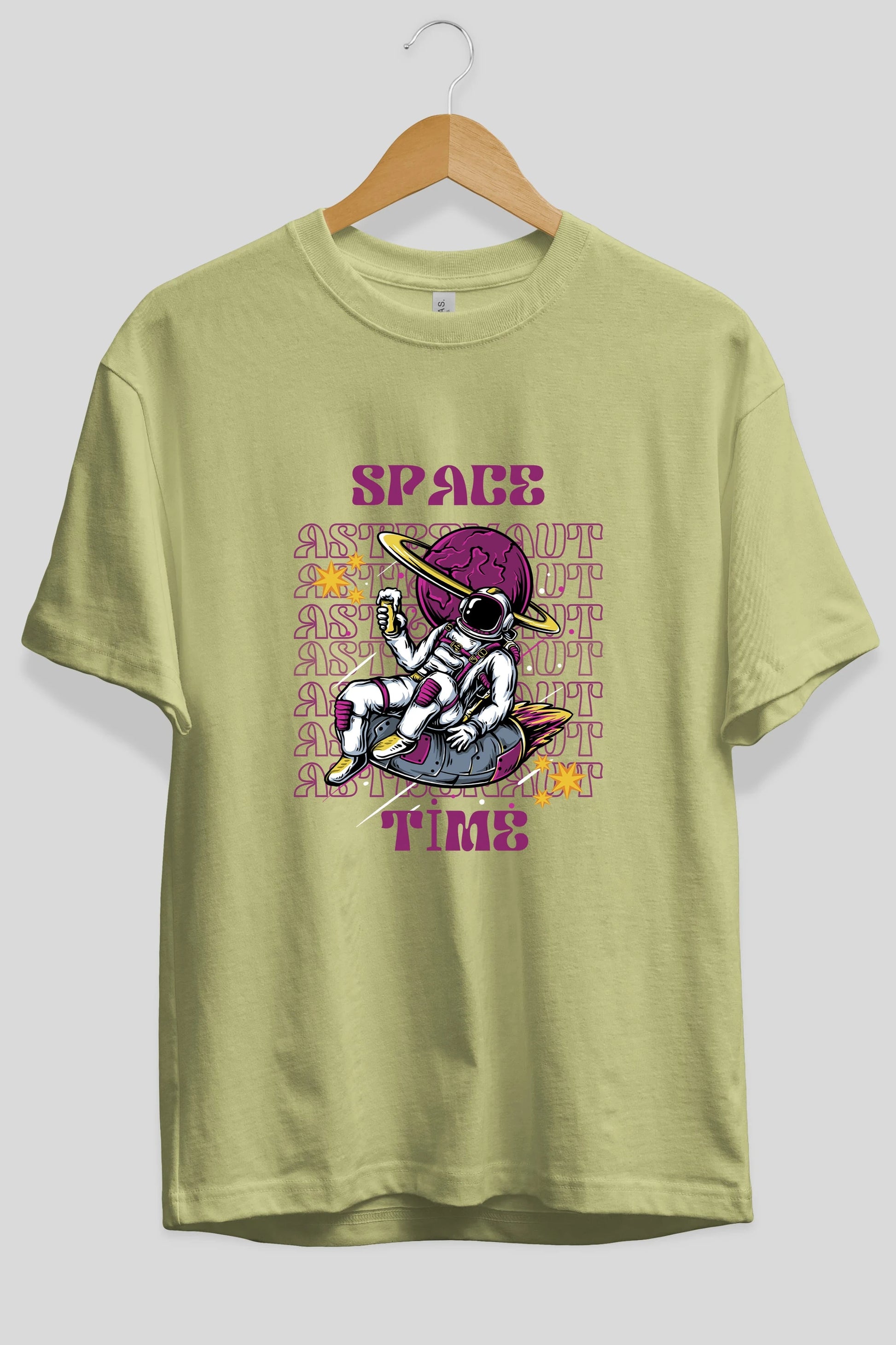 Space Time Astronaut Yazılı Ön Baskılı Oversize t-shirt Erkek Kadın Unisex
