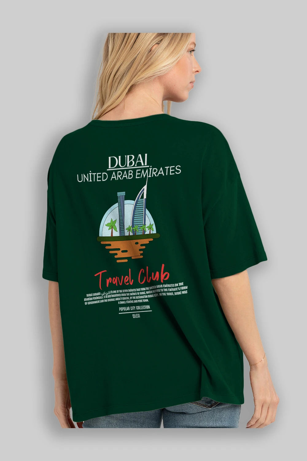 Dubai United Arab Emirates Arka Baskılı Oversize t-shirt Erkek Kadın Pamuk Bisiklet Yaka tişort