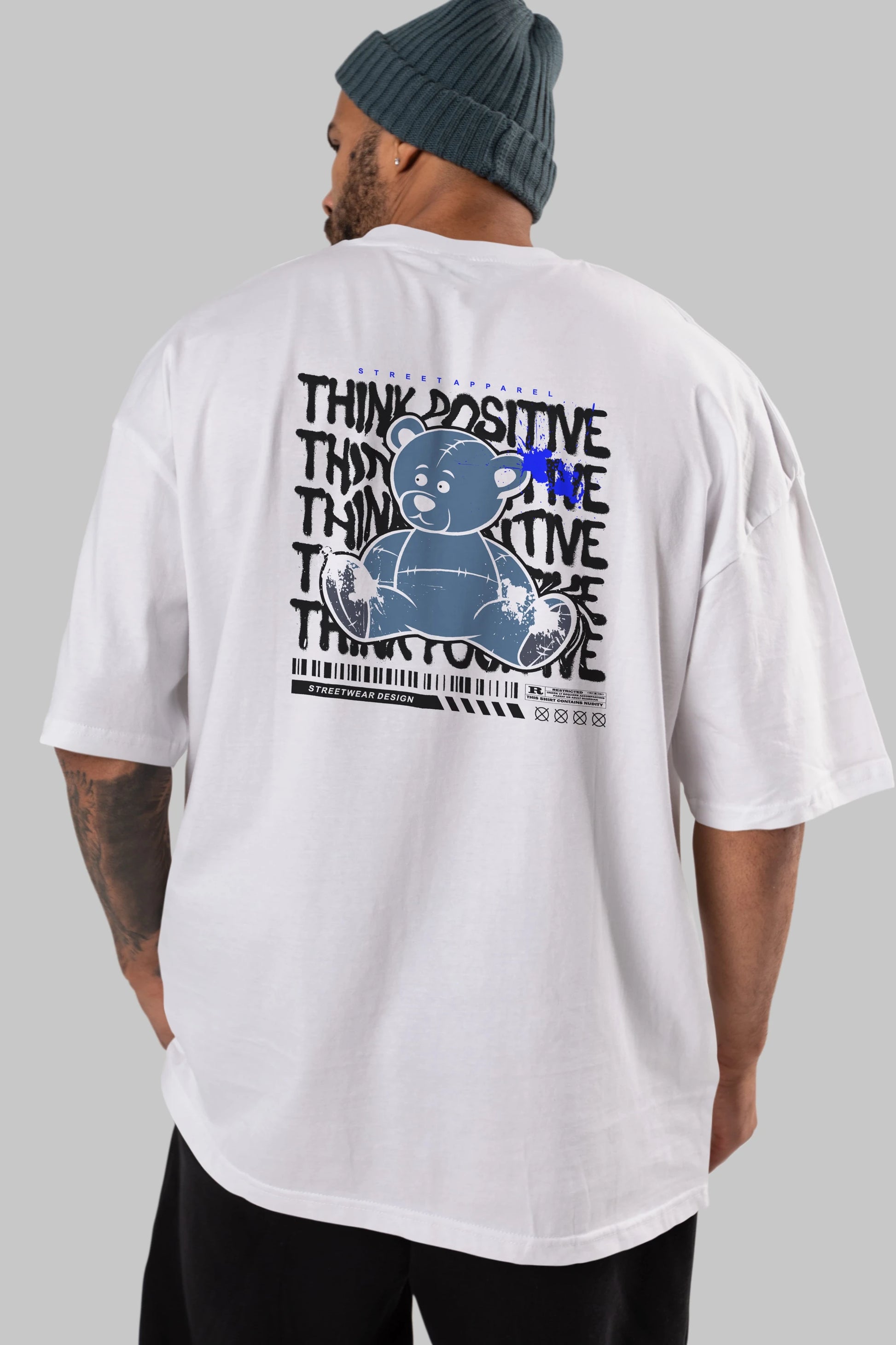Teddy Bear Think Positive Arka Baskılı Oversize t-shirt Erkek Kadın Unisex