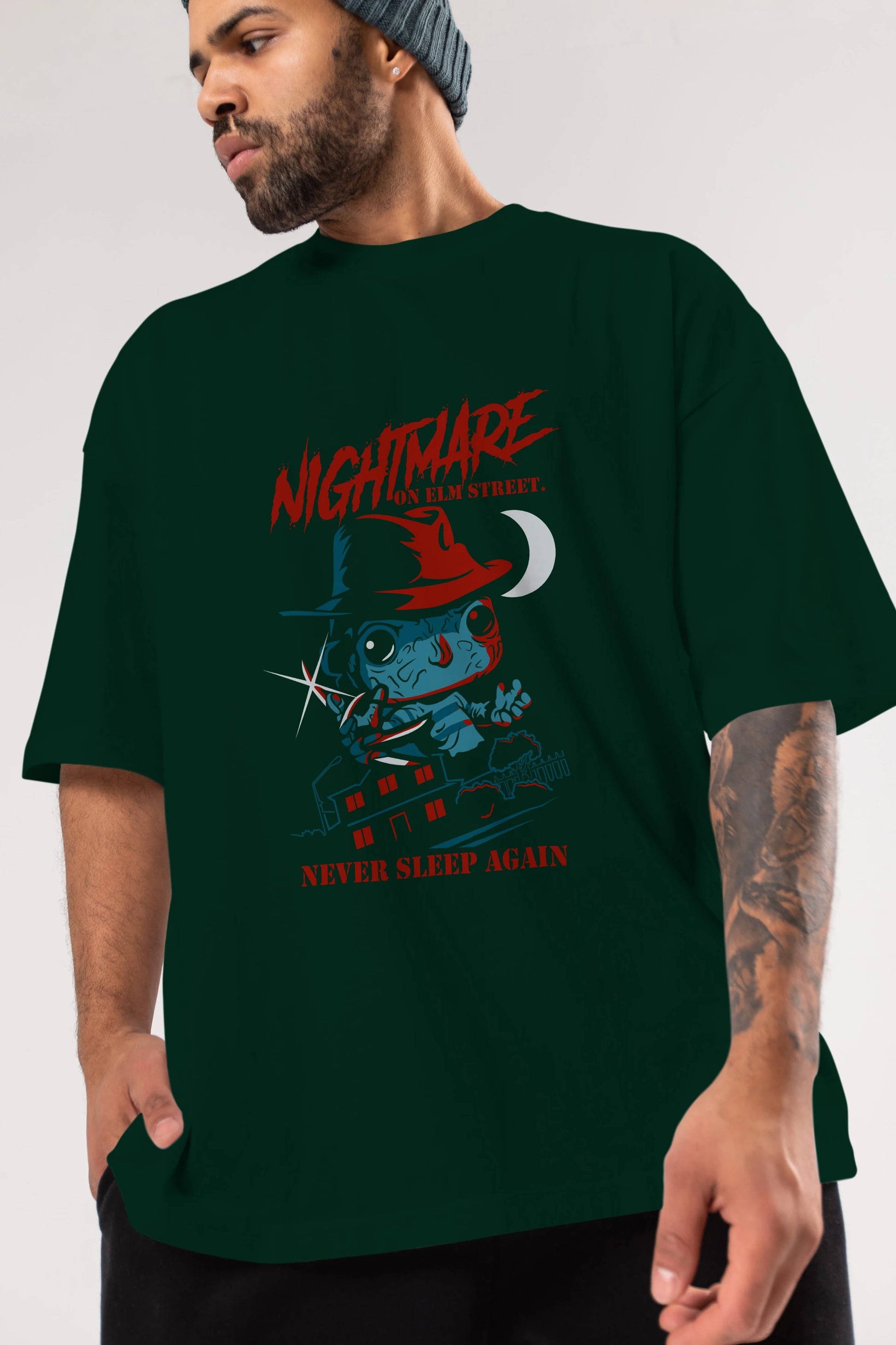 Nightmare Elm Sokağı Ön Baskılı Oversize t-shirt Erkek Kadın Unisex %100 Pamuk Bisiklet Yaka tişort