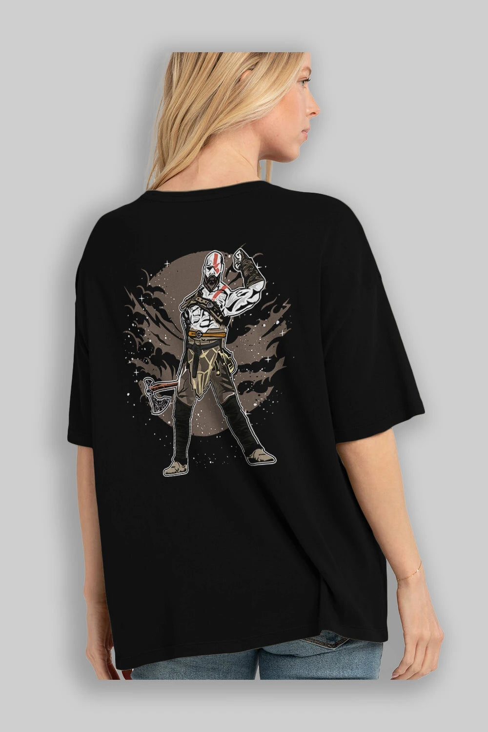 GOD OF WAR Arka Baskılı Oversize t-shirt Erkek Kadın Unisex %100 Pamuk