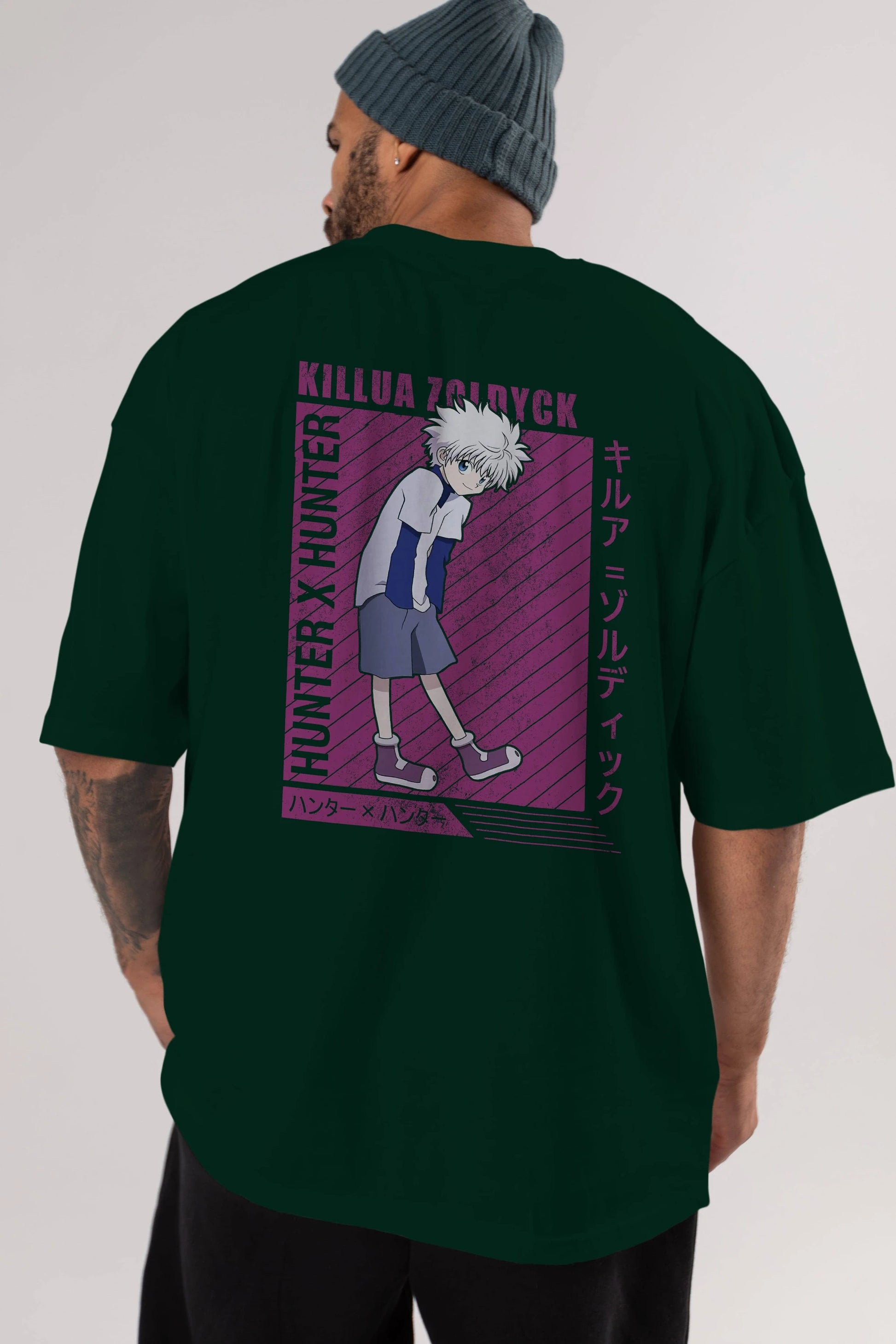 Killua Zoldyck 3 1 Anime Arka Baskılı Oversize t-shirt Erkek Kadın Unisex