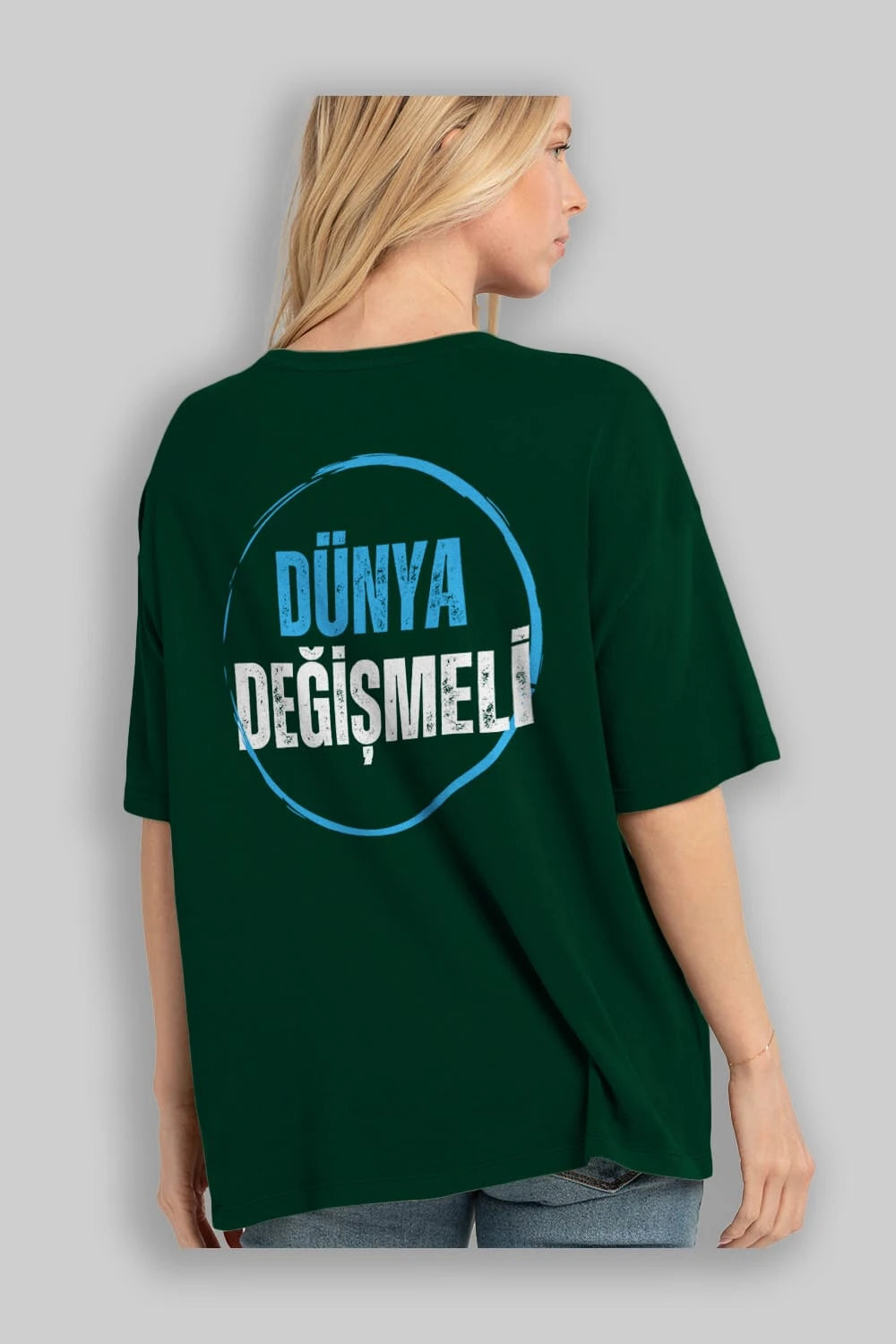 Dünya Değişmeli Yazılı Arka Baskılı Oversize t-shirt Erkek Kadın Unisex